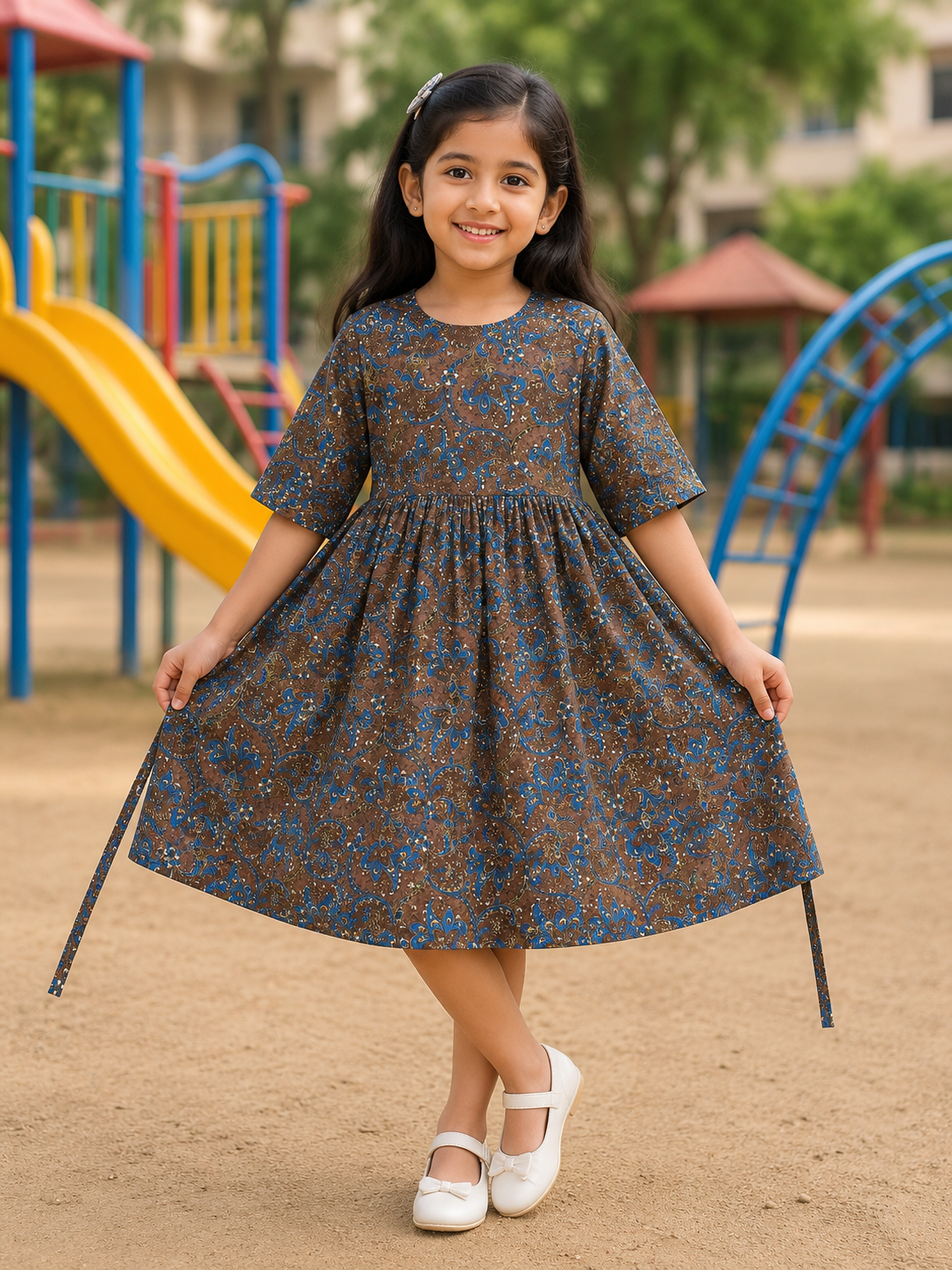 Teen Colours Brown Paisley Print Dress for Girls | Casual Kids Wear