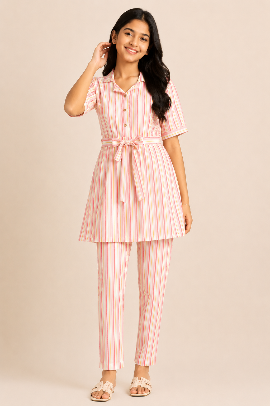 Pastel Candy Stripe Peplum Top & Pants Co-Ord Set