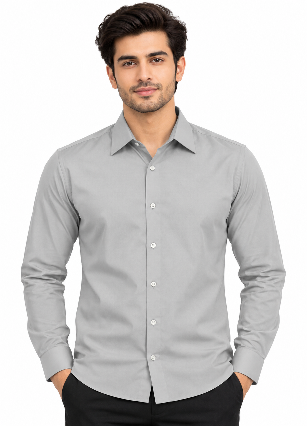 Men’s Light Grey Full Sleeve Stretch Shirt