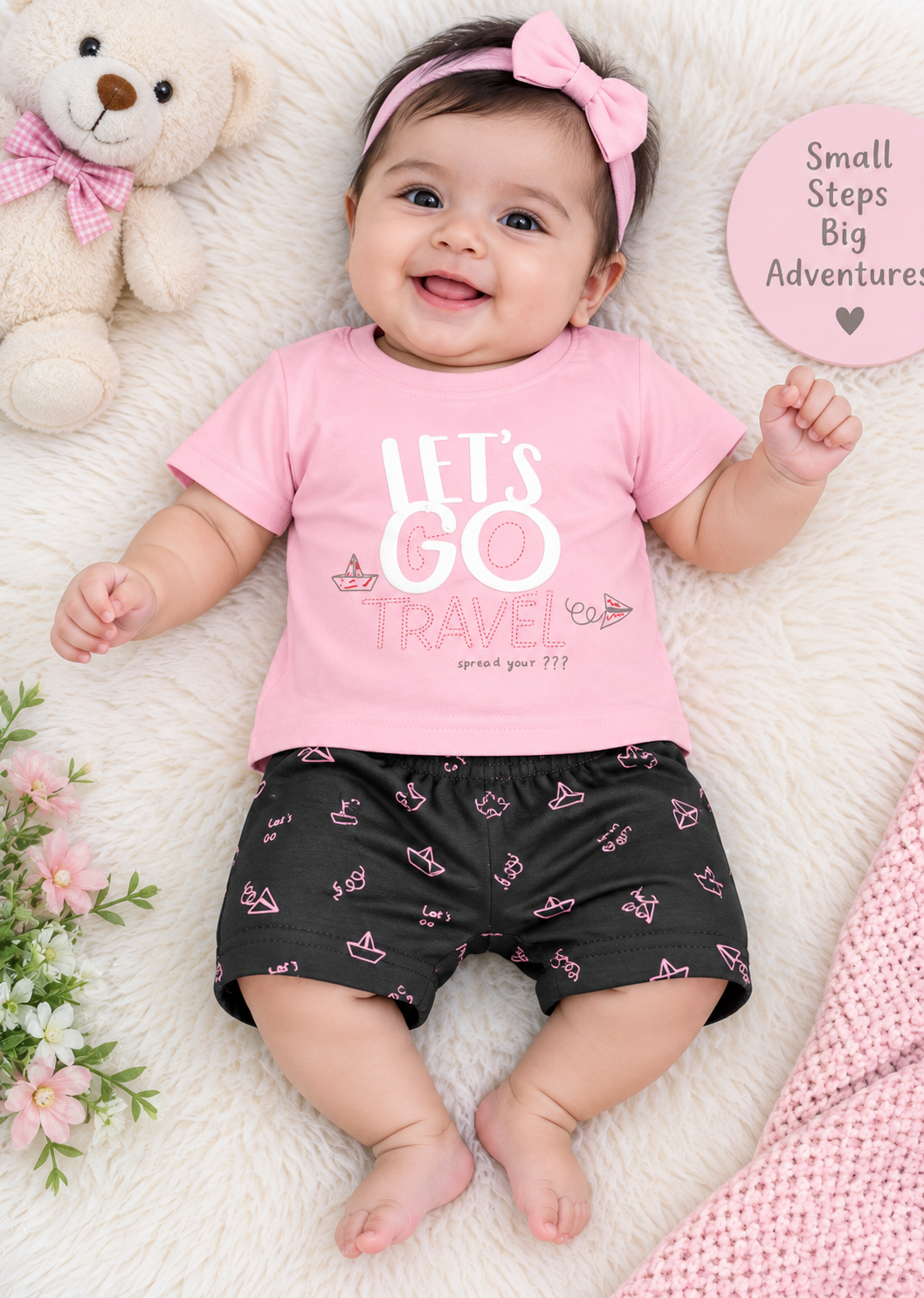 Toddler Boy's  Pink "Let's Go Travel" T-Shirt and Printed Short Set