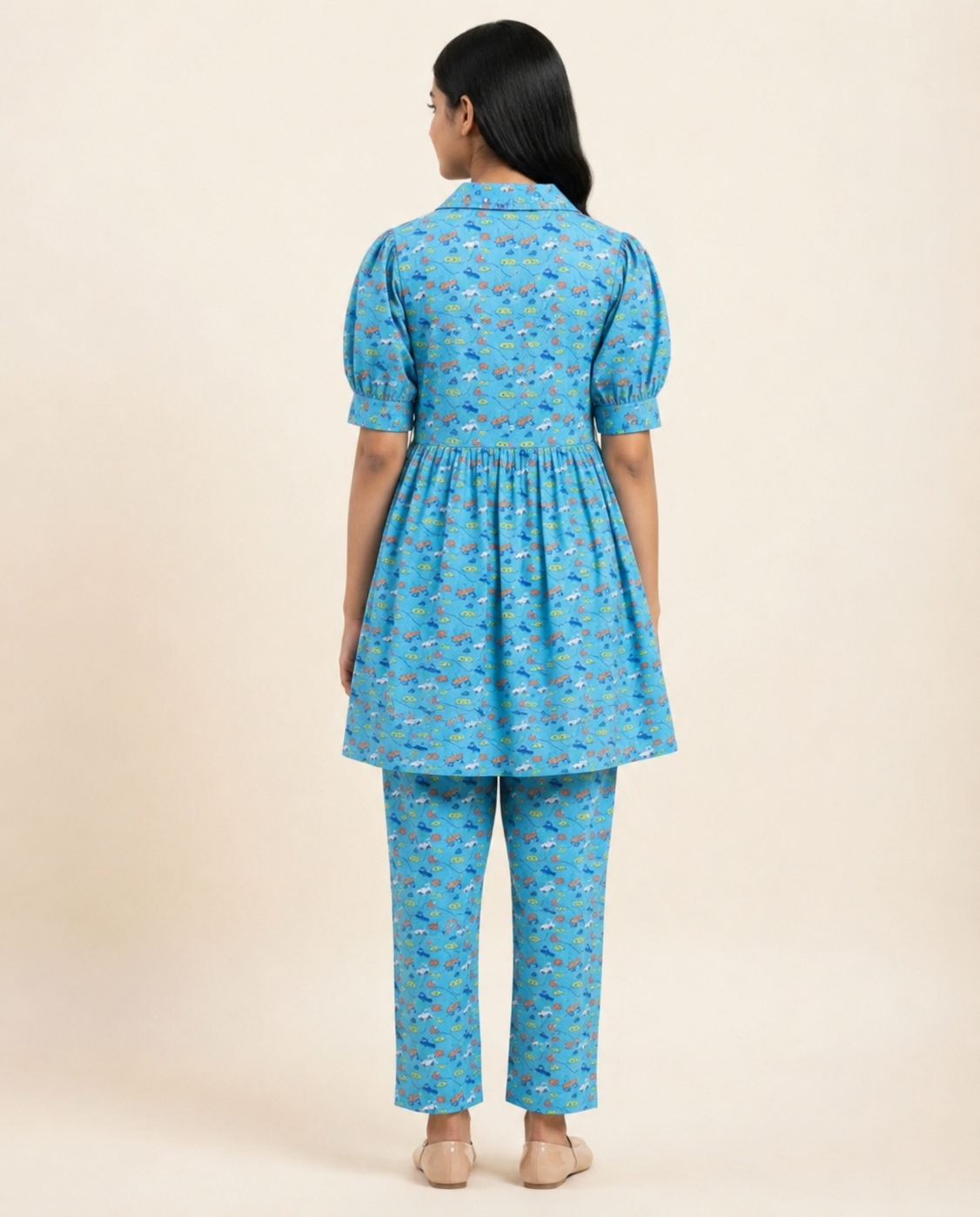 Playful City Traffic Blue Peplum Co-Ord Set