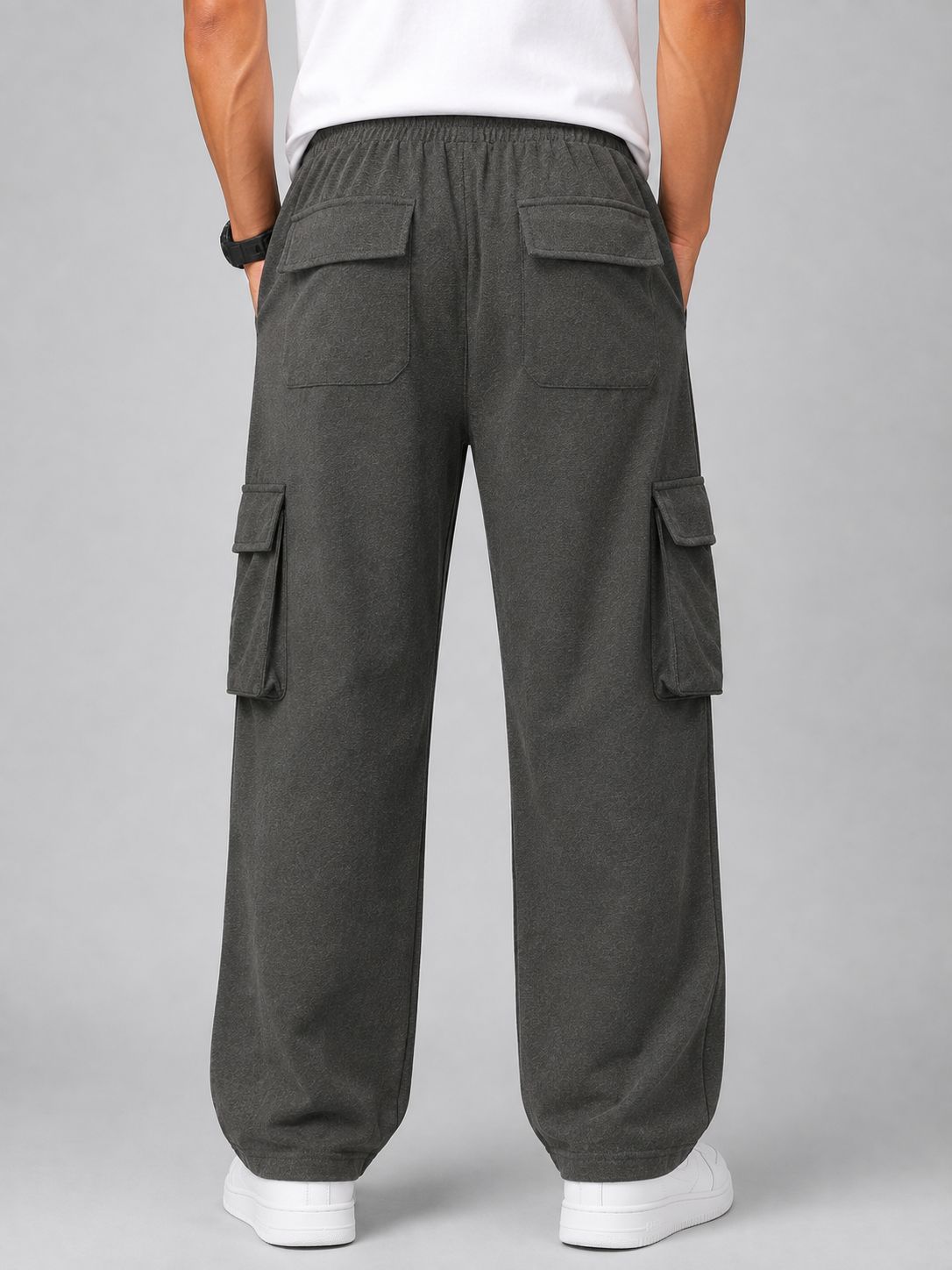 Men's Pachi Green Cargo Pant - 6 Pockets - Baggy Straight Fit - Elastic Waist with Drawstring - Casual Streetwear