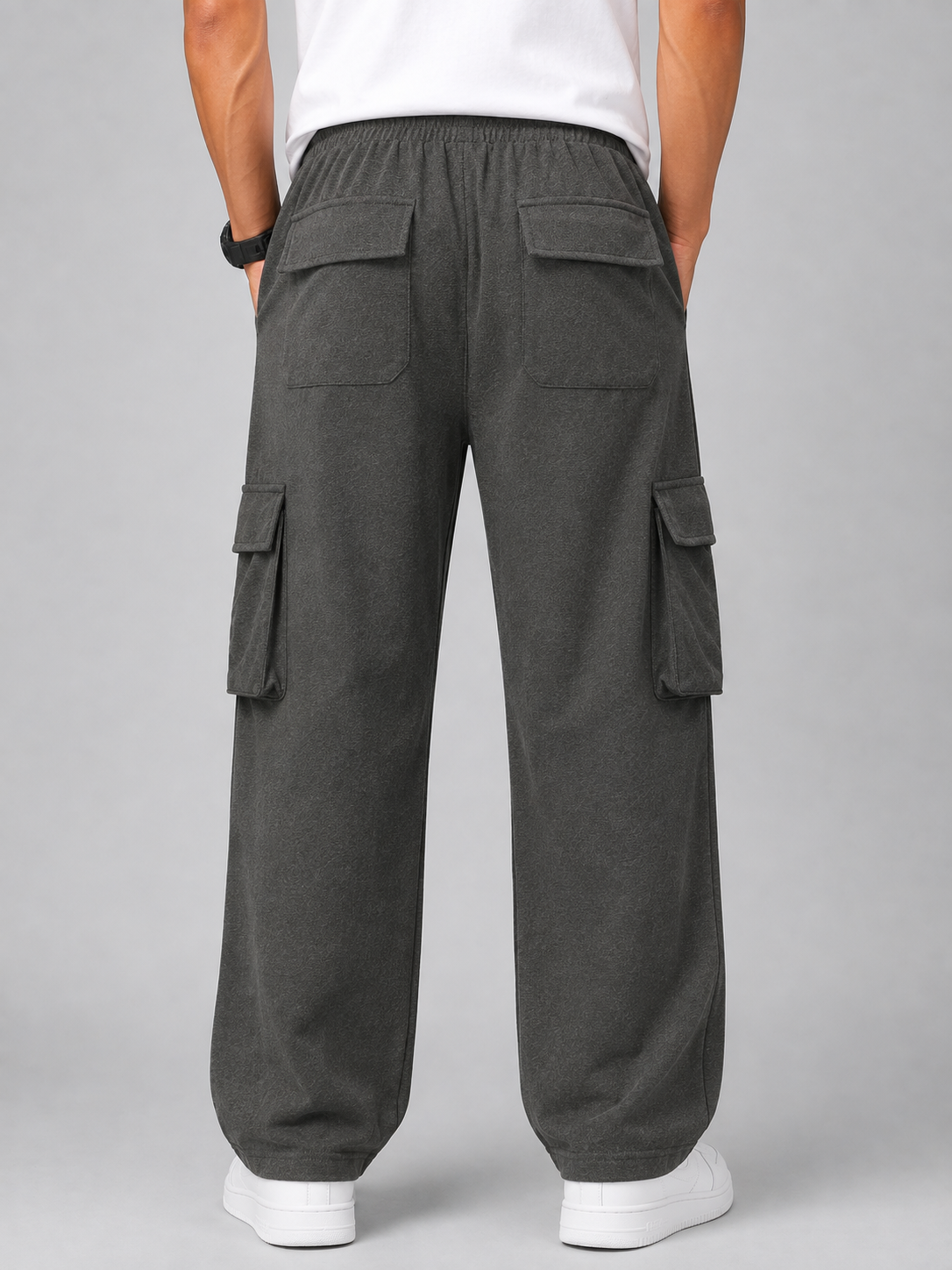 Men's Pachi Green Cargo Pant - 6 Pockets - Baggy Straight Fit - Elastic Waist with Drawstring - Casual Streetwear