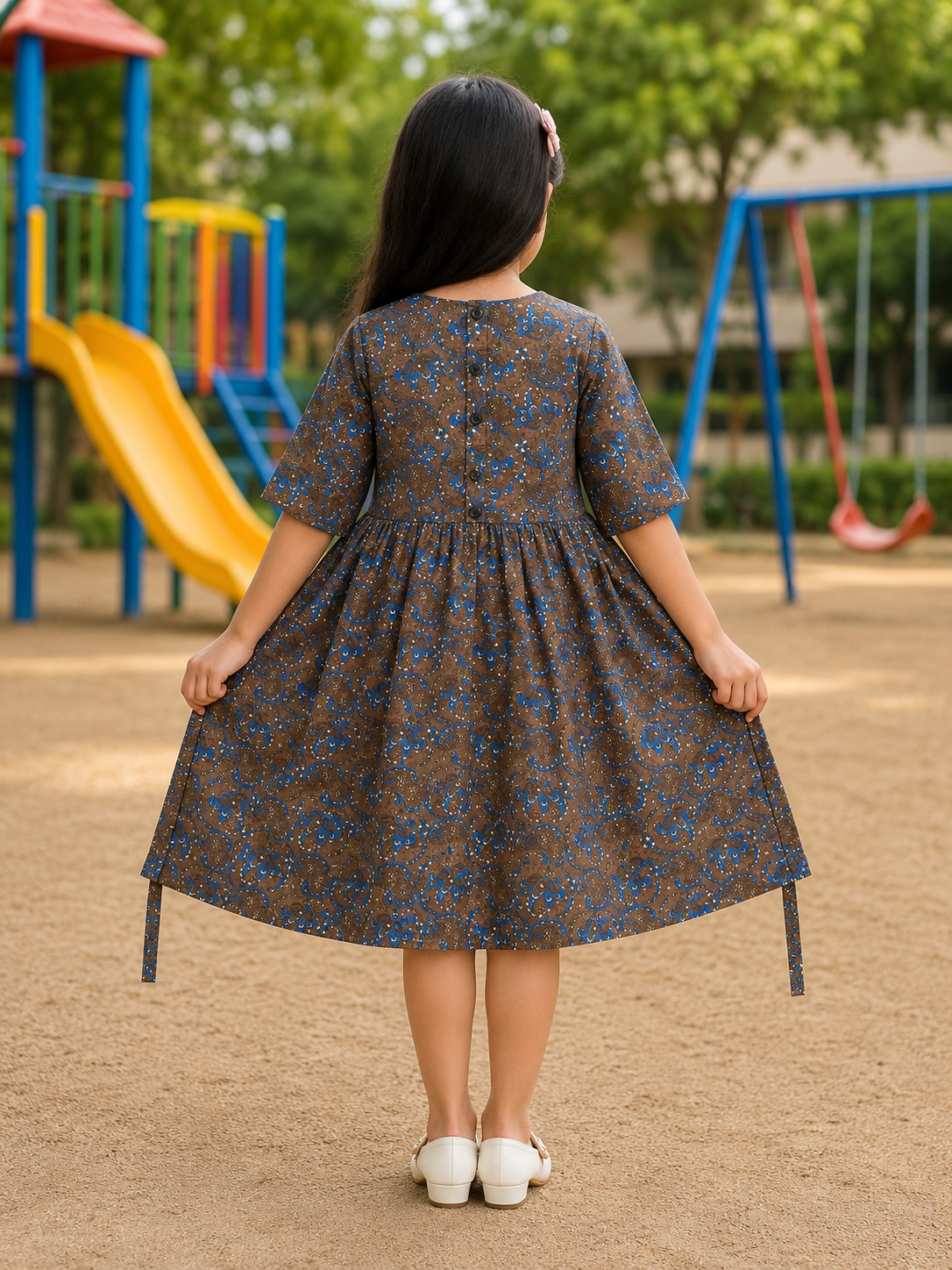 Teen Colours Brown Paisley Print Dress for Girls | Casual Kids Wear