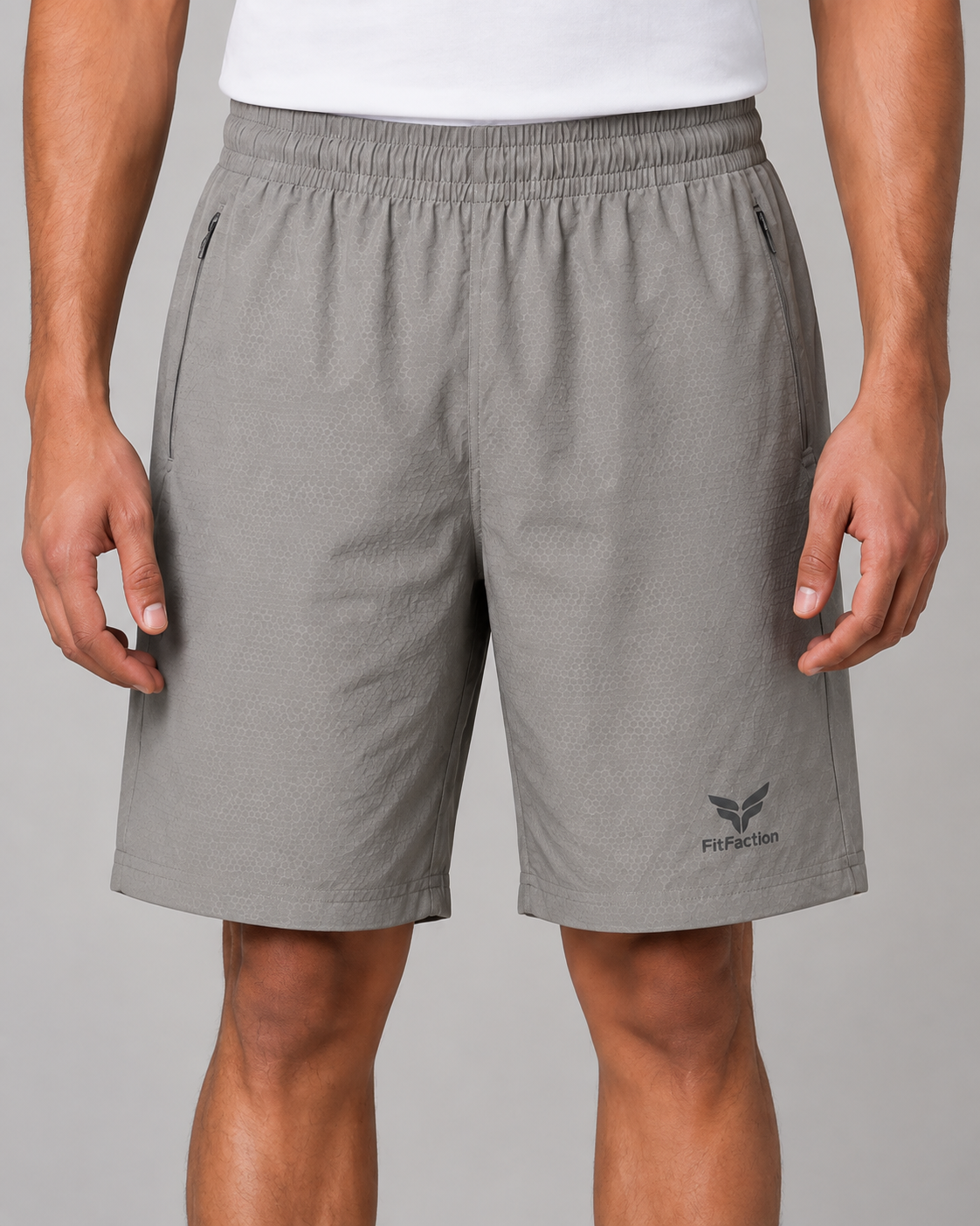 Men’s Dark khaki Brown Textured Sports Shorts with Elastic Waist & Zipper Pockets