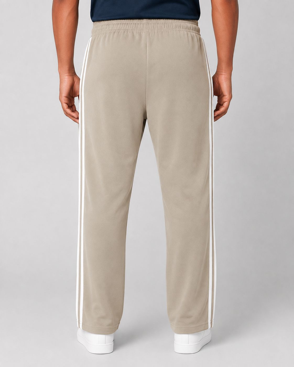 Men's Beige Track Pant - White Side Stripe - 2 Zipper Pockets