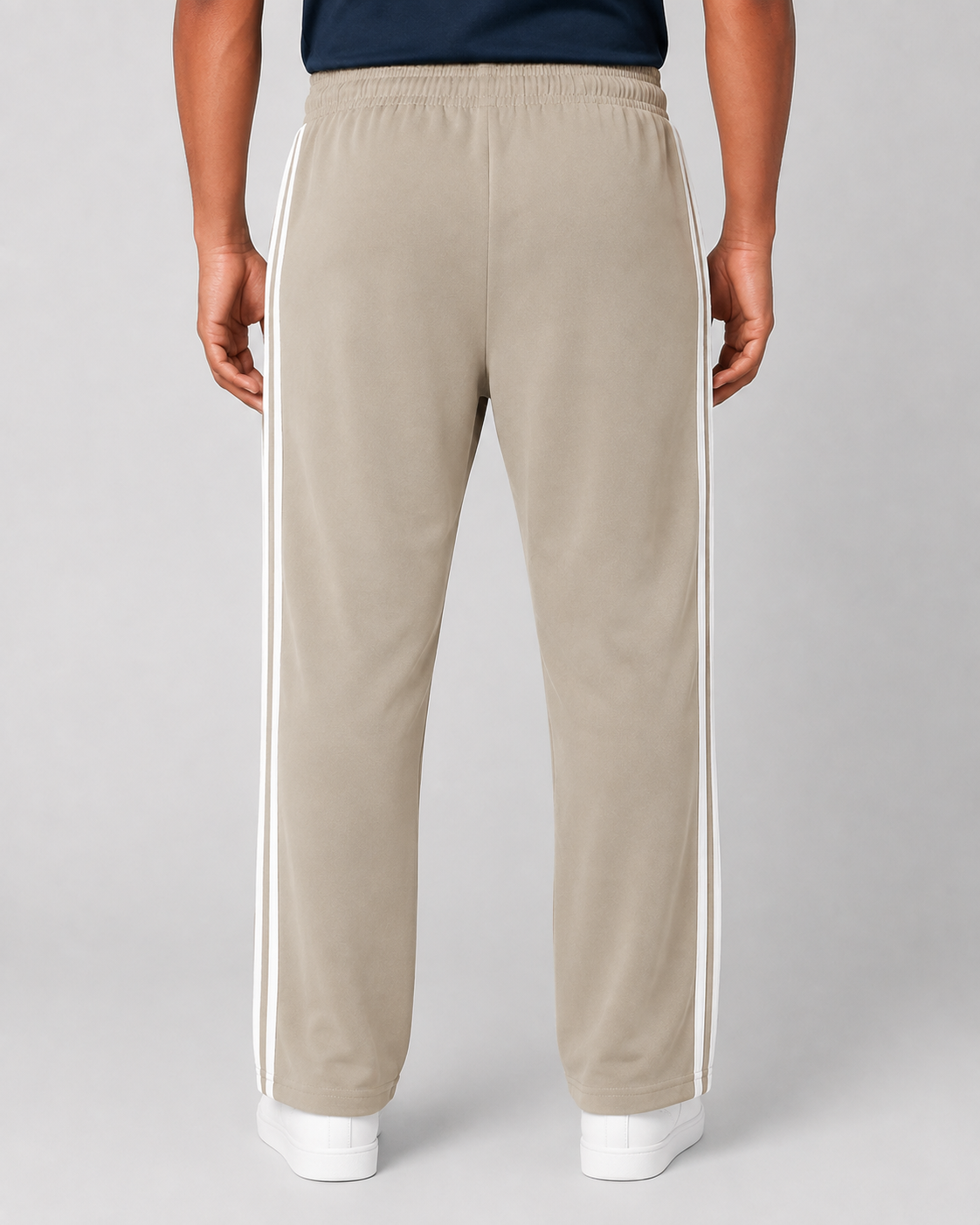 Men's Beige Track Pant - White Side Stripe - 2 Zipper Pockets