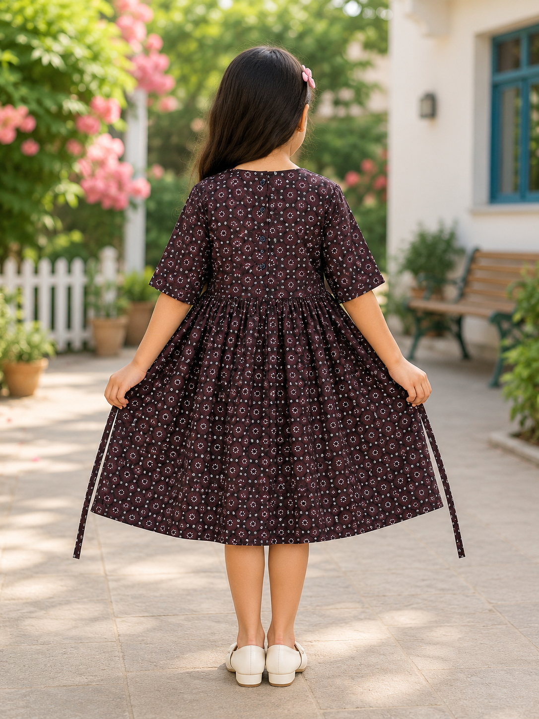 Teen Colours Dark Brown Geometric Print Reyon Dress