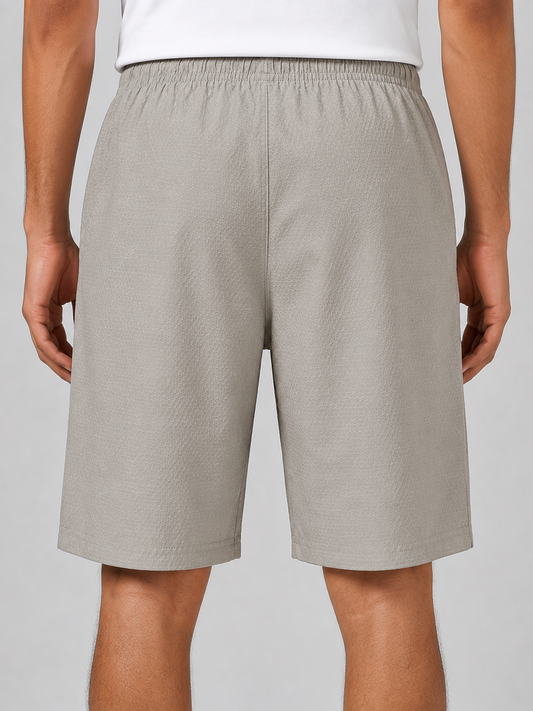 Men’s  Khaki Textured Sports Shorts with Elastic Waist & Zipper Pockets
