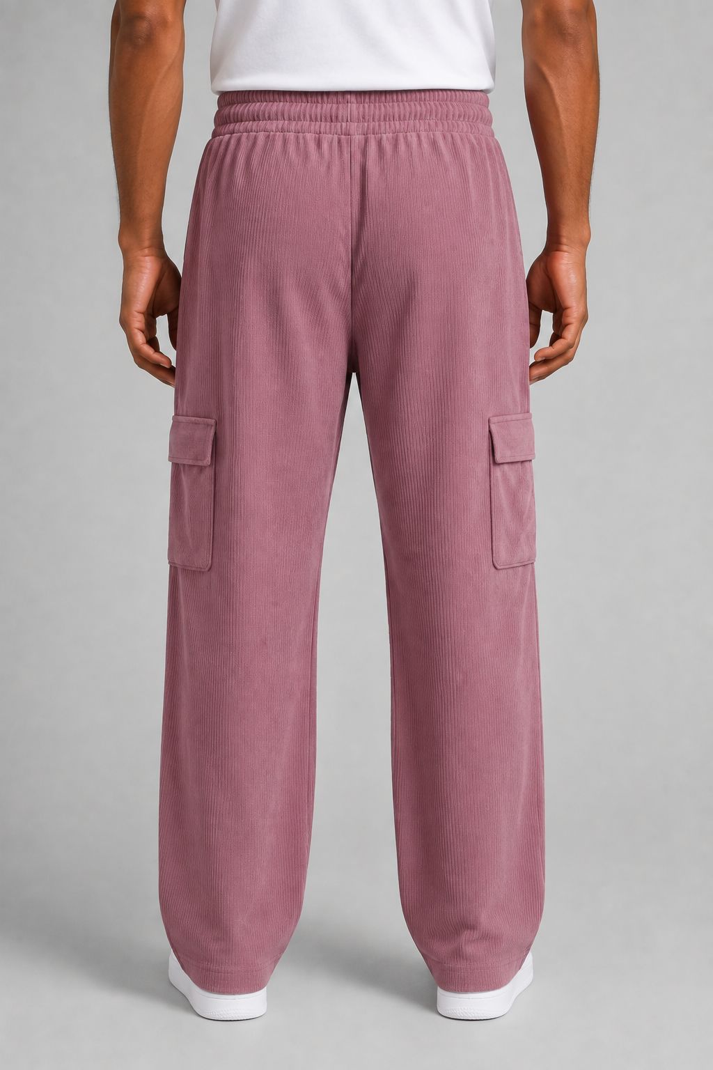 Men's Dusty Rose Sporty Cargo Track Pants with Zipper Pockets