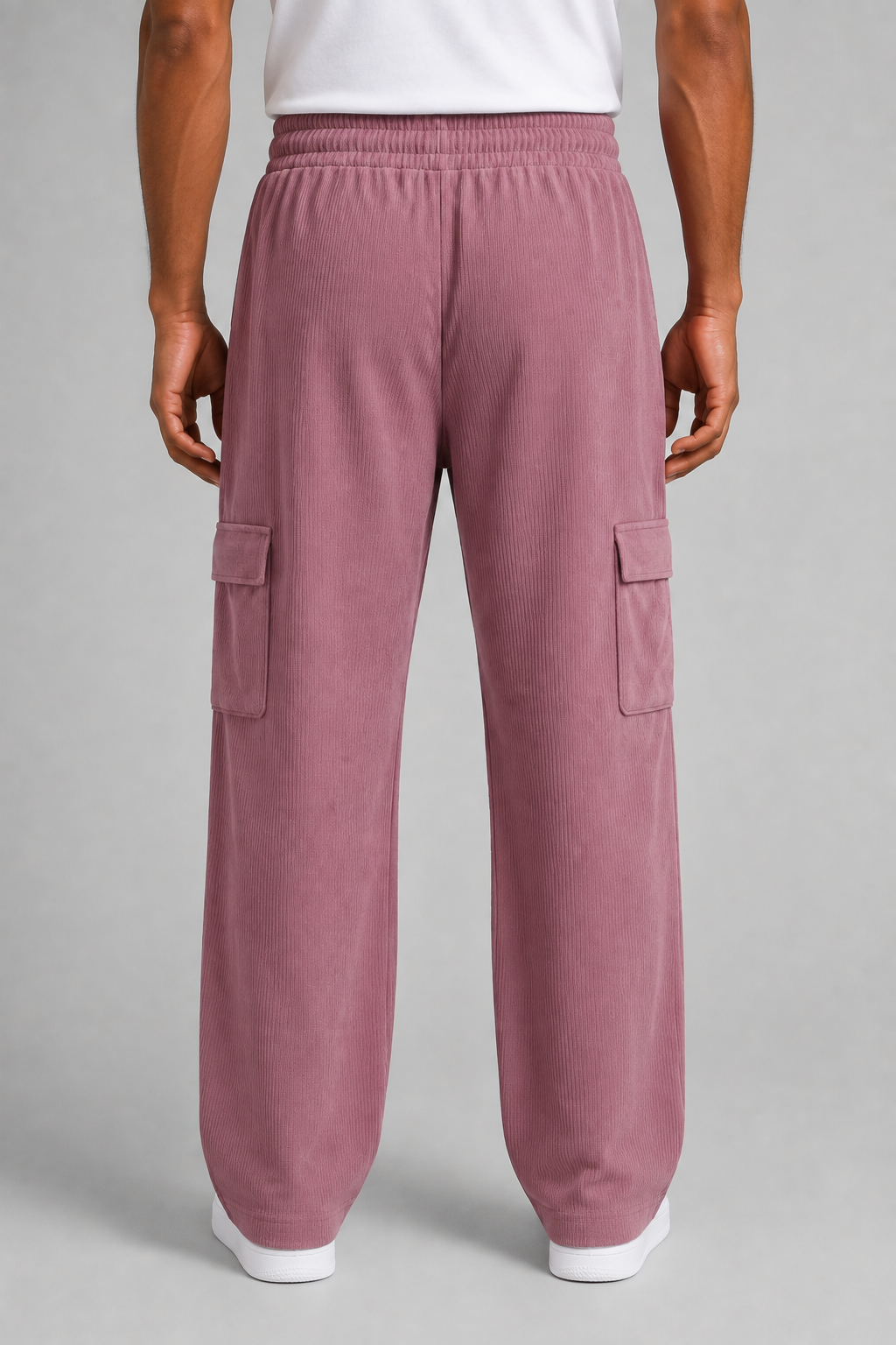 Men's Dusty Rose Sporty Cargo Track Pants with Zipper Pockets