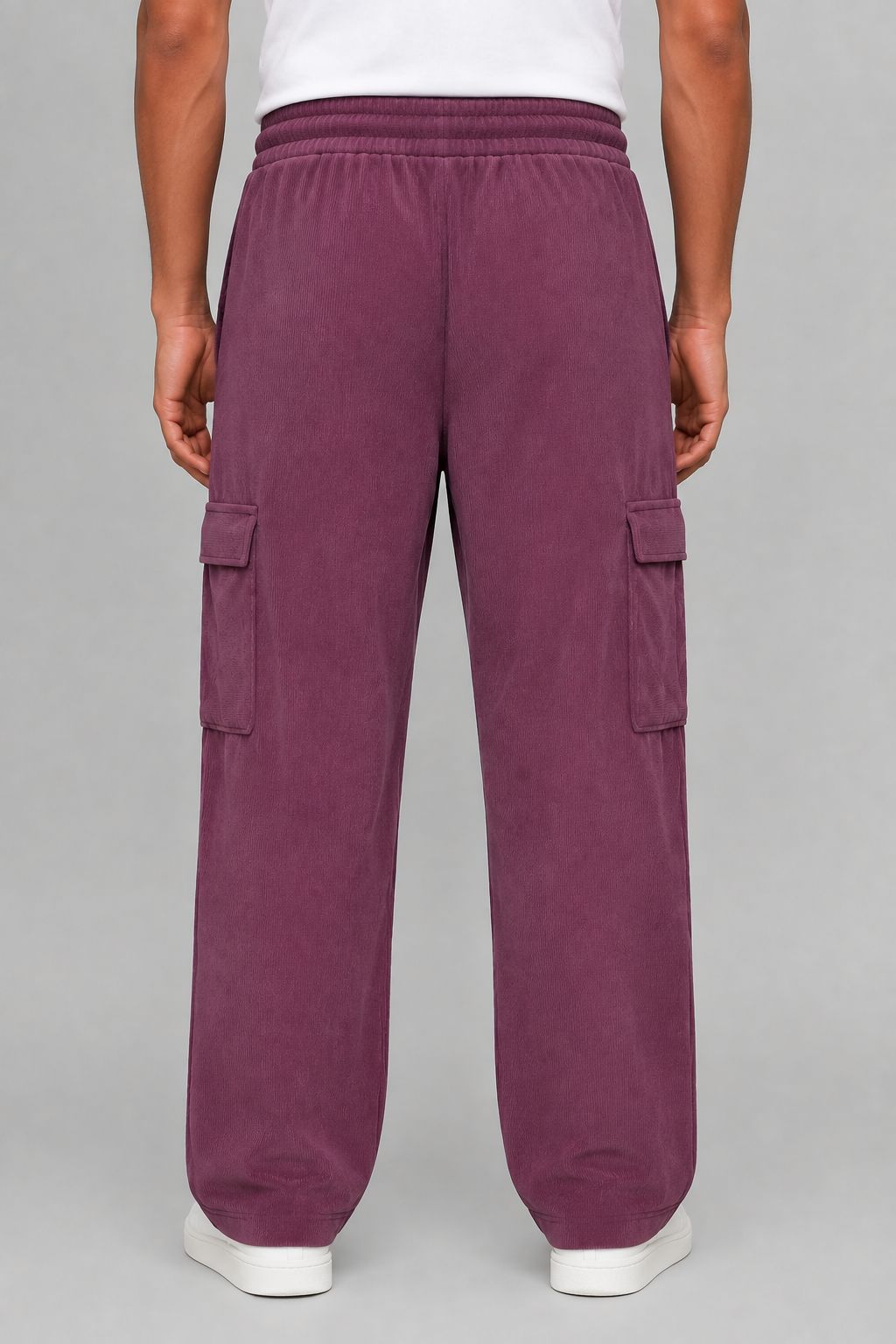 Men's Maroon Sporty Cargo Track Pants with Zipper Pockets