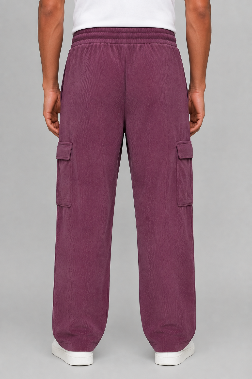 Men's Maroon Sporty Cargo Track Pants with Zipper Pockets