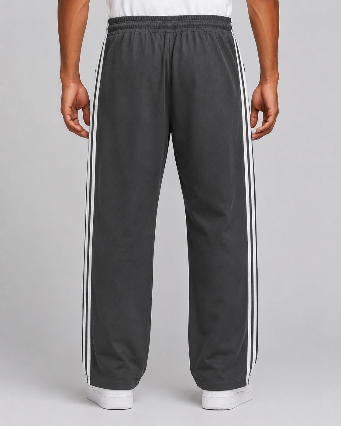 Men's Dark Grey Track Pant - Side Stripe - 2 Zipper Pockets