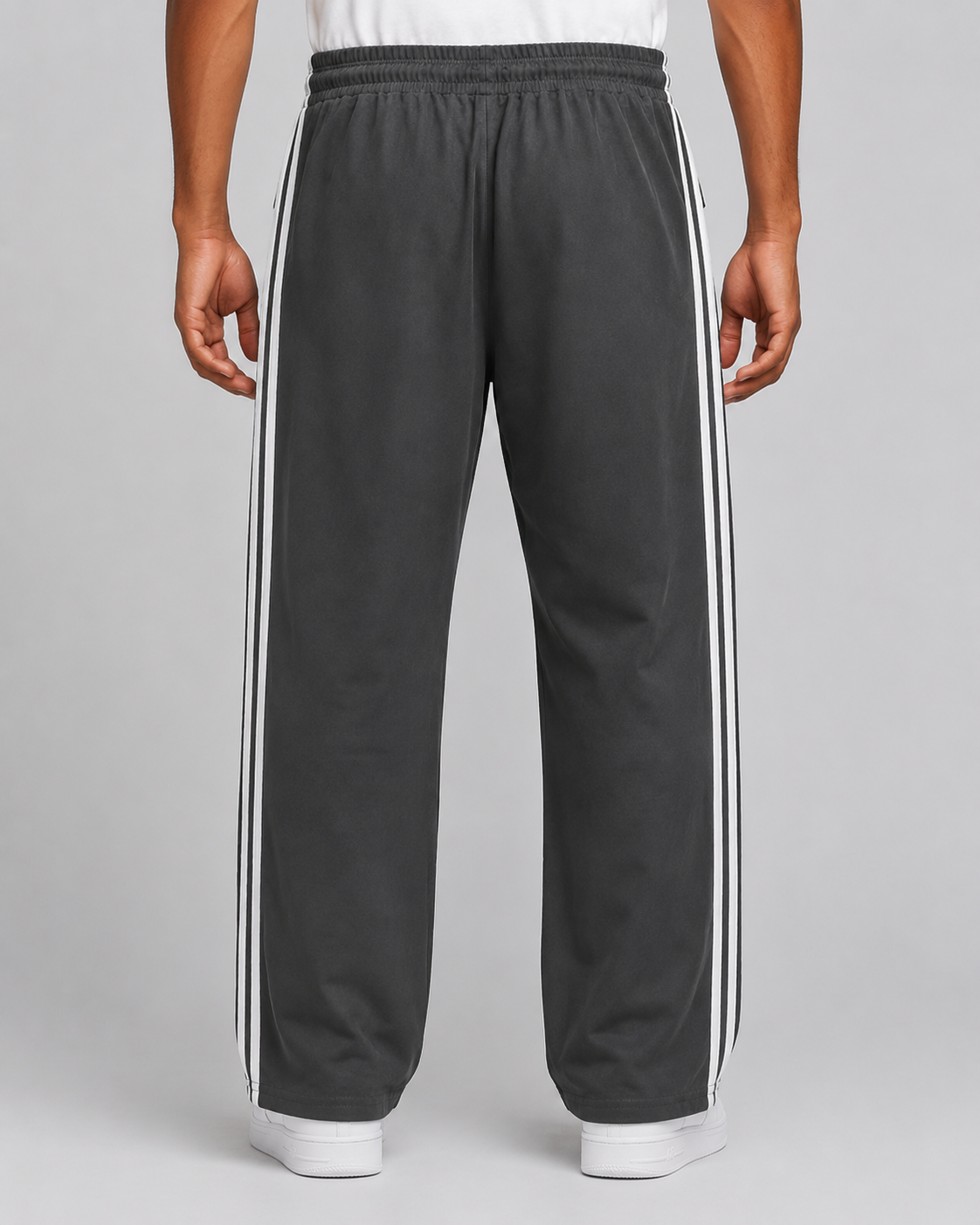 Men's Dark Grey Track Pant - Side Stripe - 2 Zipper Pockets