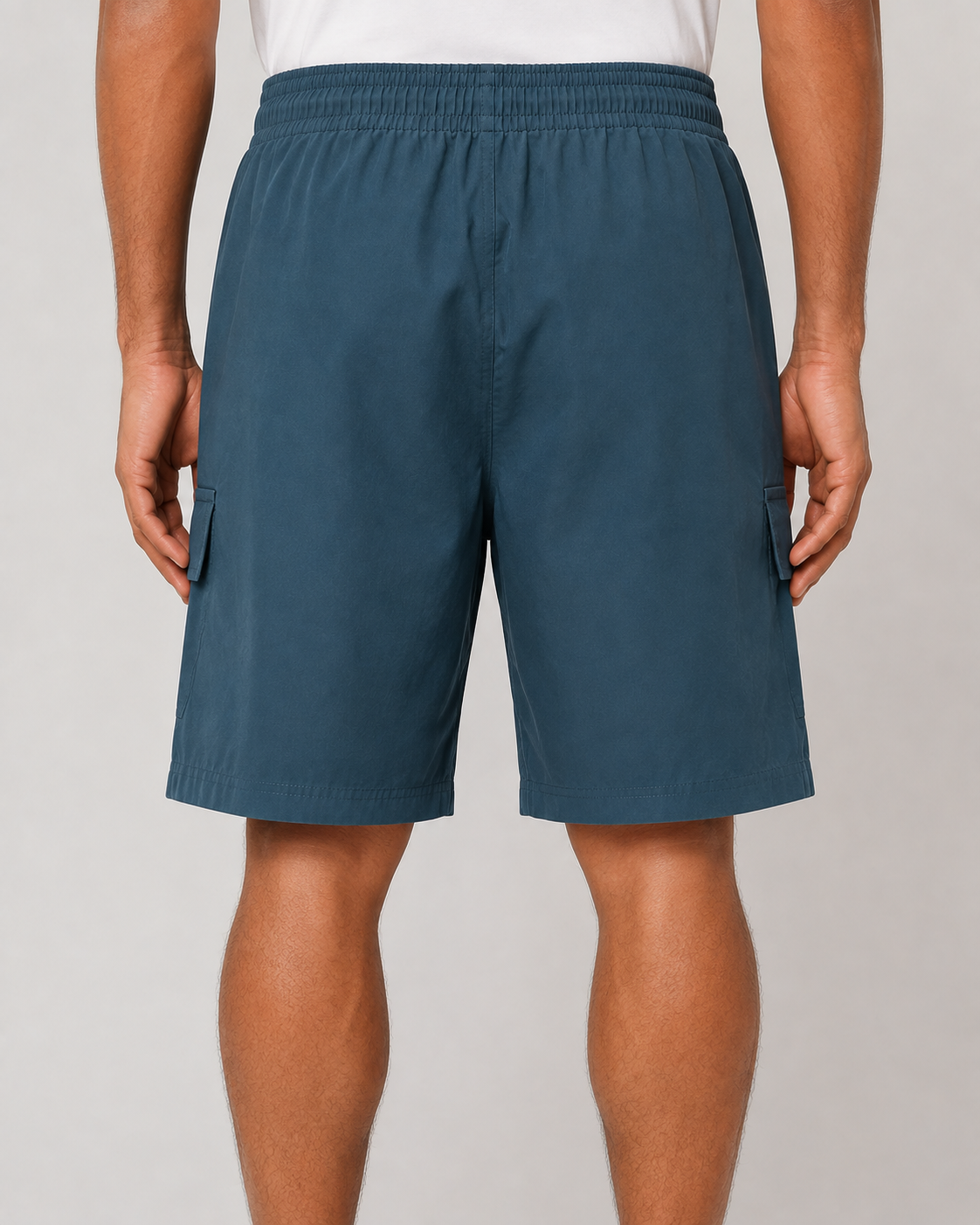 Men's Teal Blue Elastic Waist Cargo Shorts with Logo
