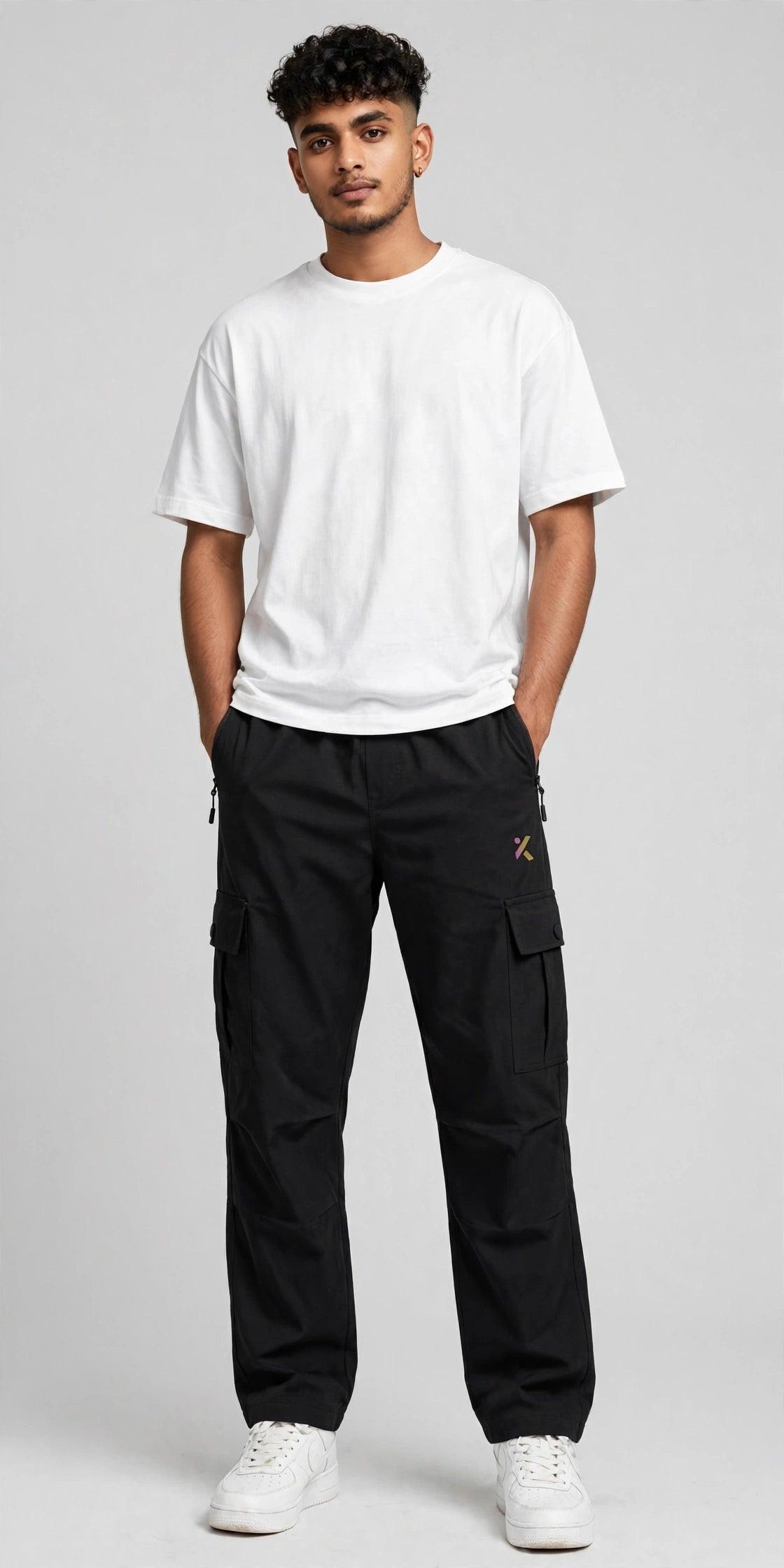 Men's Black Cargo Track Pant - 4 Pocket  - Loose Fit - Daily Wear & Gym
