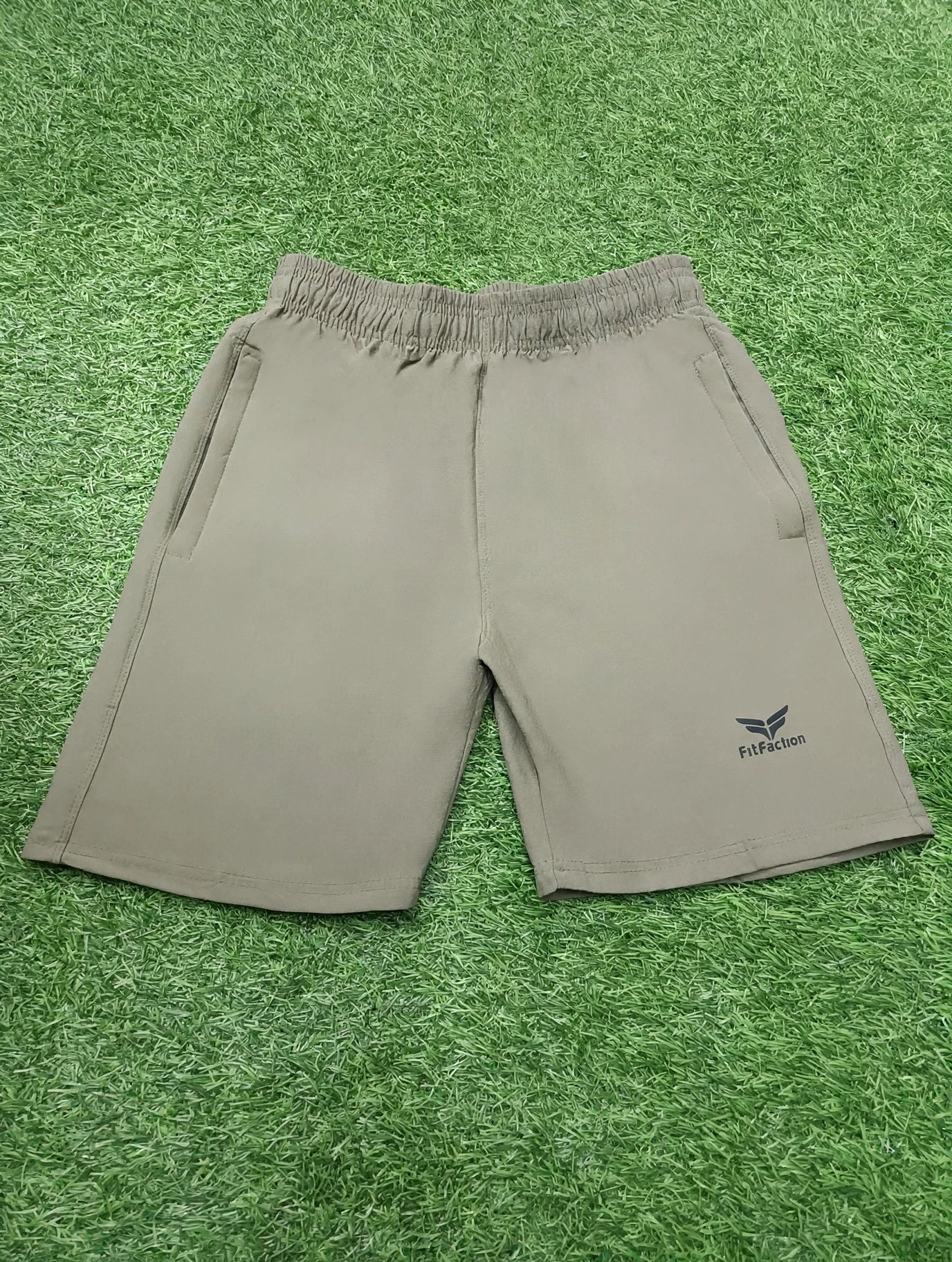 Men’s Dark khaki Brown Textured Sports Shorts with Elastic Waist & Zipper Pockets