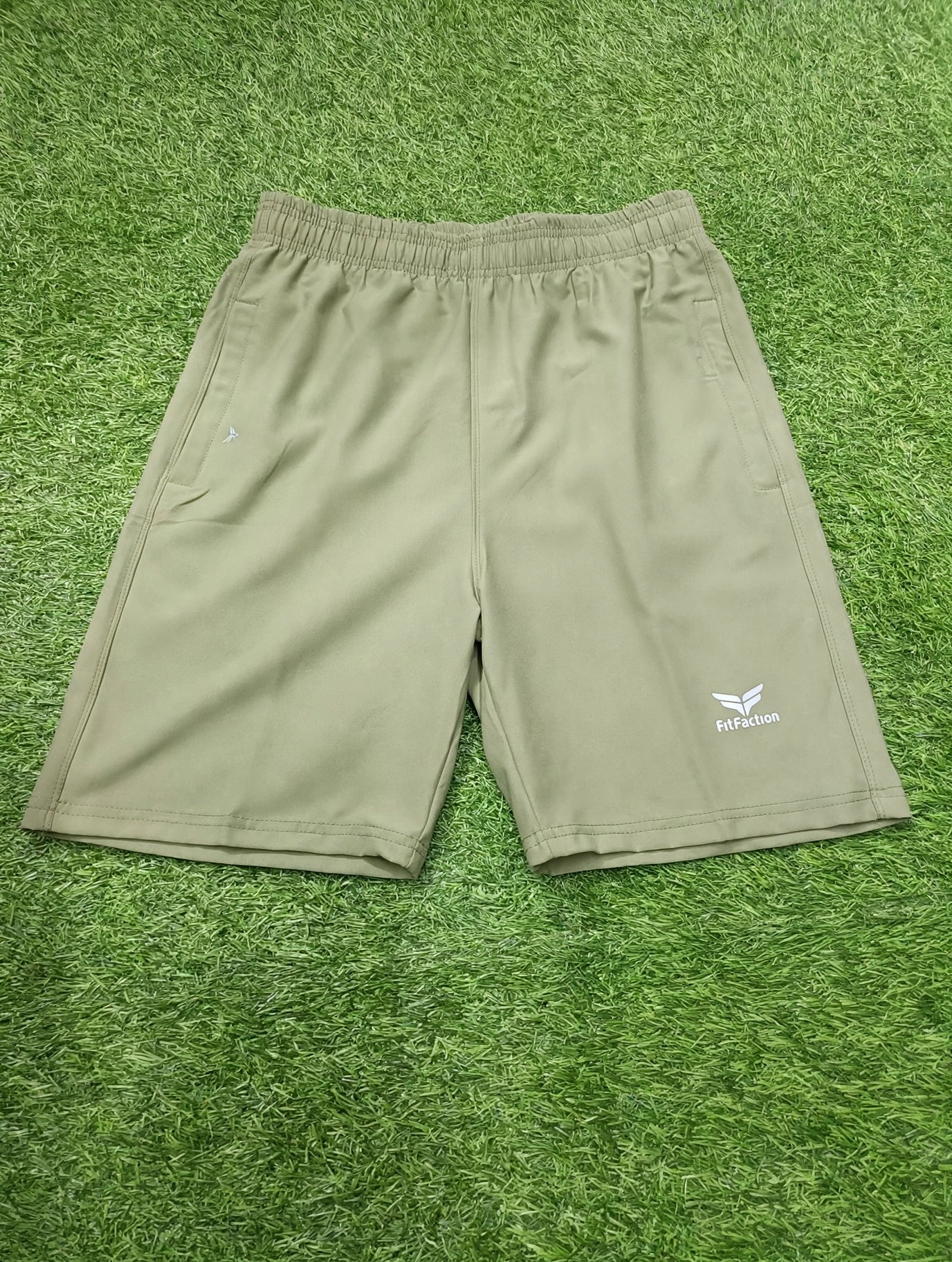 Men’s Olive Green Textured  Shorts with Elastic Waist & Zipper Pockets