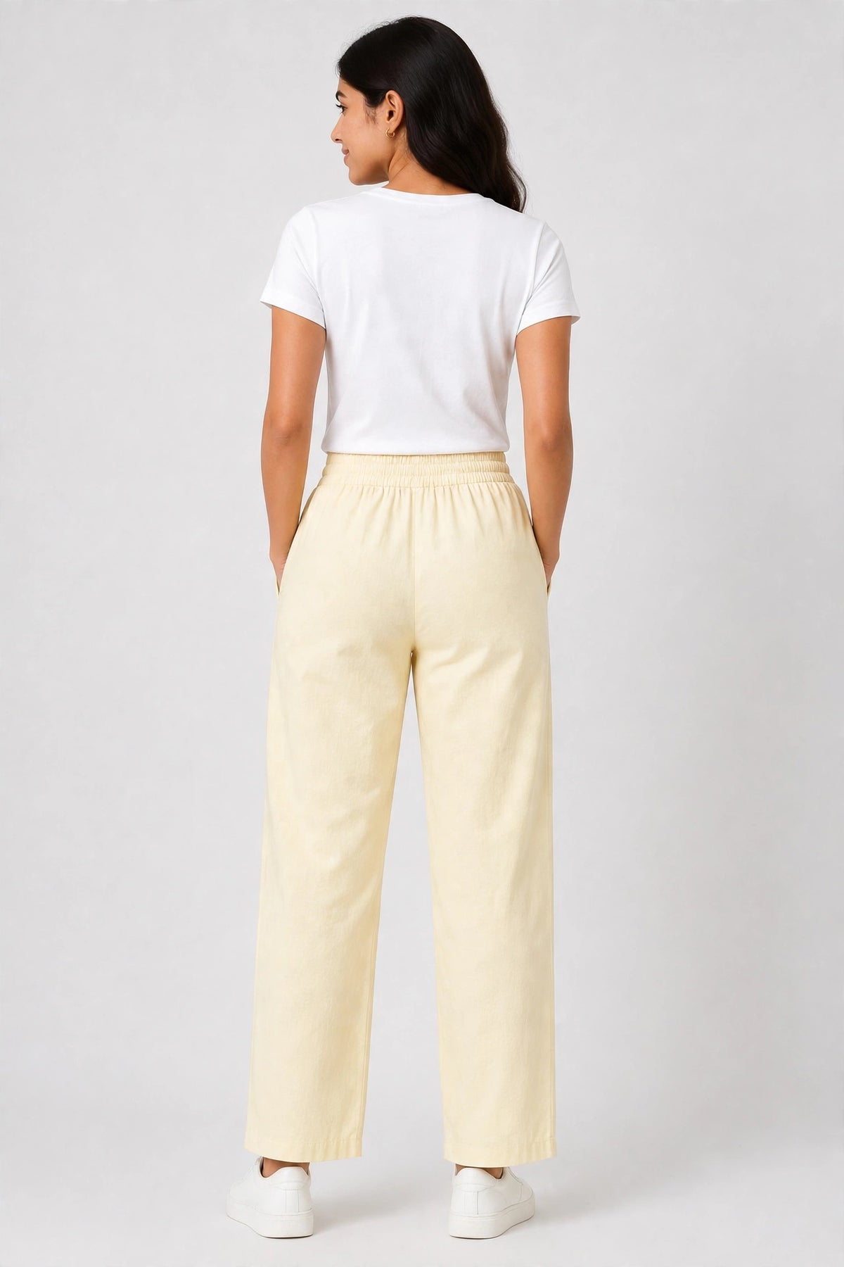 Women's Cream white color Casual Elastic Waist Ladies Pant
