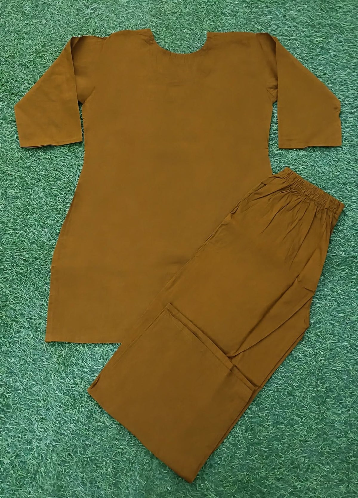 Women’s Mustard Brown Cotton Blend White Floral Embroidered top and Pant Set