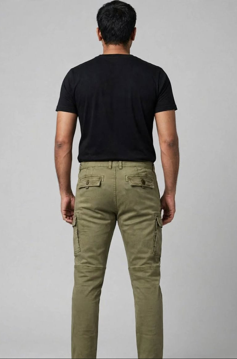 Mens Olive green color 6 Pocket Slim Fit Cargo Pant