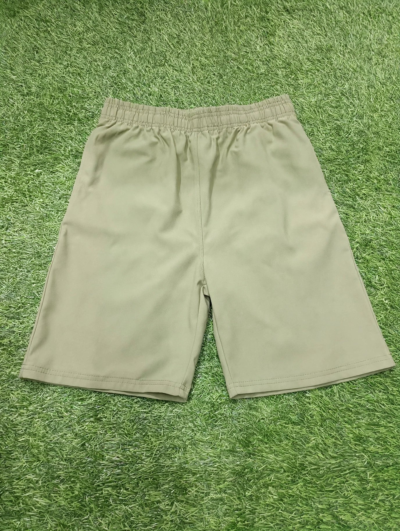 Men’s Olive Green Textured  Shorts with Elastic Waist & Zipper Pockets