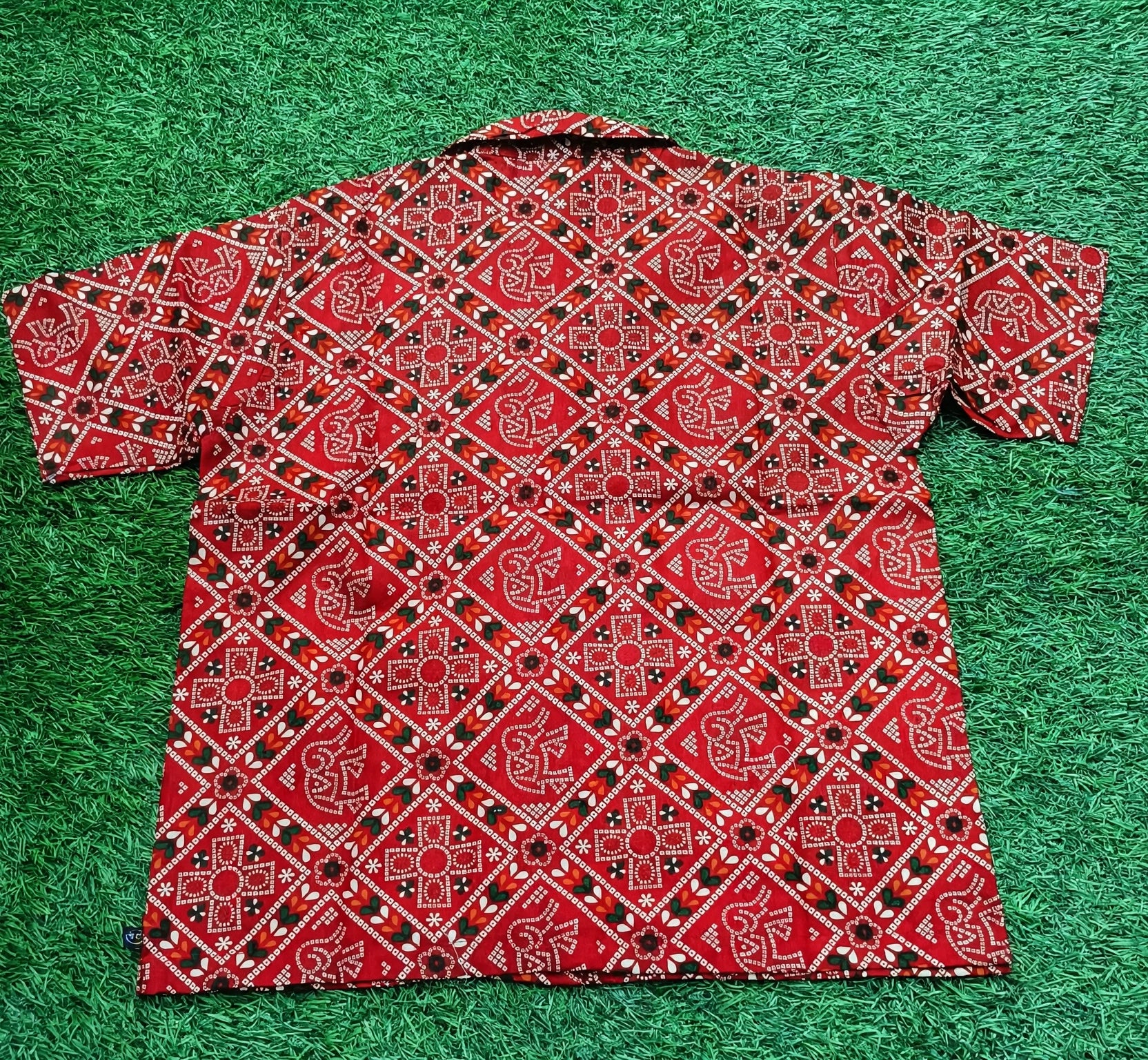 Teen Colours Girls Brick Red Bandana Print Cuban Collar cotton Baggy Shirt