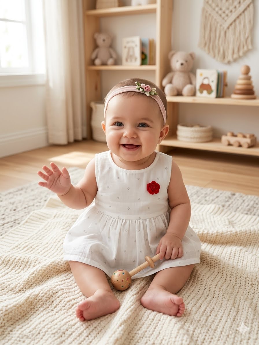 Sweet Rosebud Sleeveless Dress & Headband Set for Baby Girls – White
