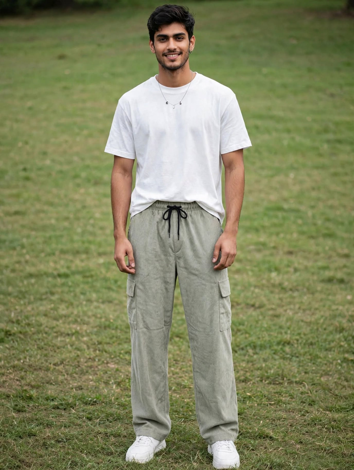 Men's Light sage Green Sporty Cargo Track Pants with Zipper Pockets