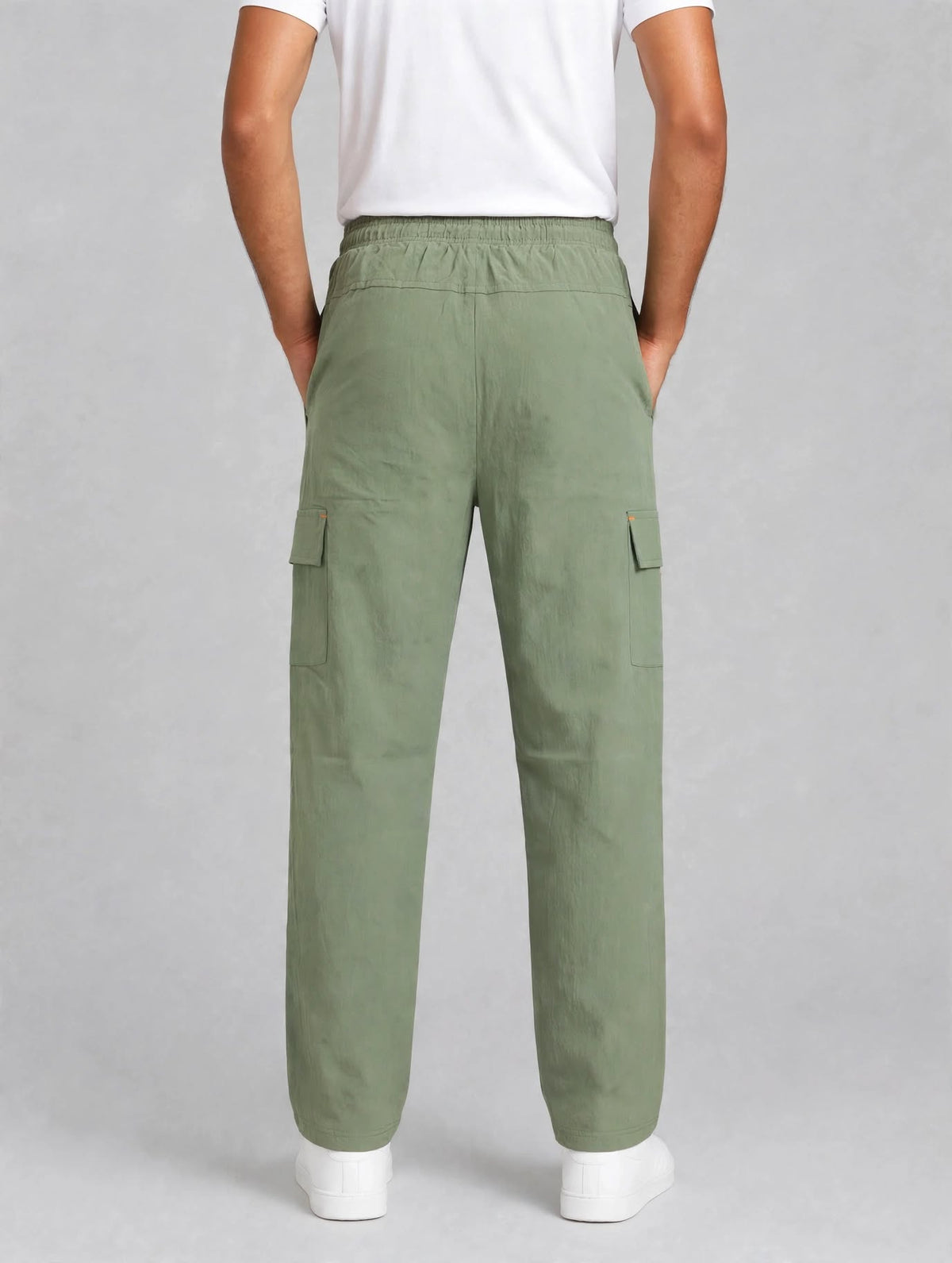 Men's Sage Green Sporty Cargo Track Pants with Zipper Pockets