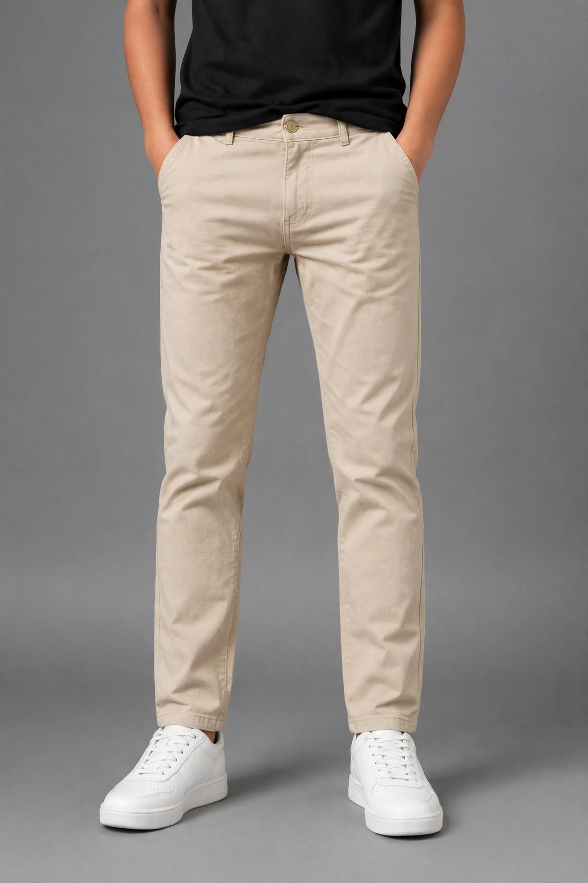 Teen Colours Kids Light Beige Cotton Straight Fit Pant with 4 Pockets