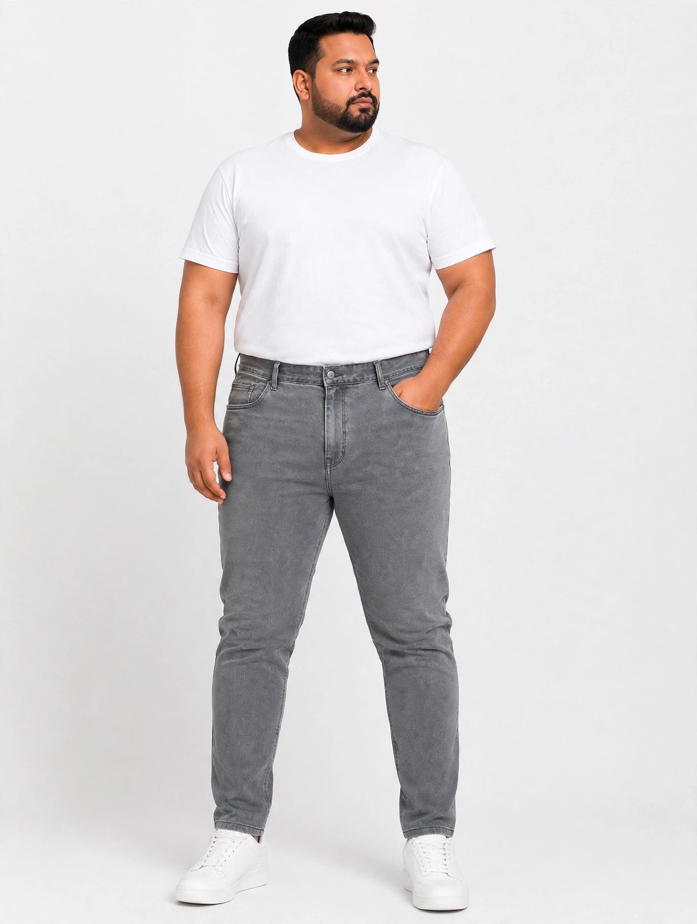 Men’s Charcoal Grey Washed Slim Fit Stretch Denim Jeans