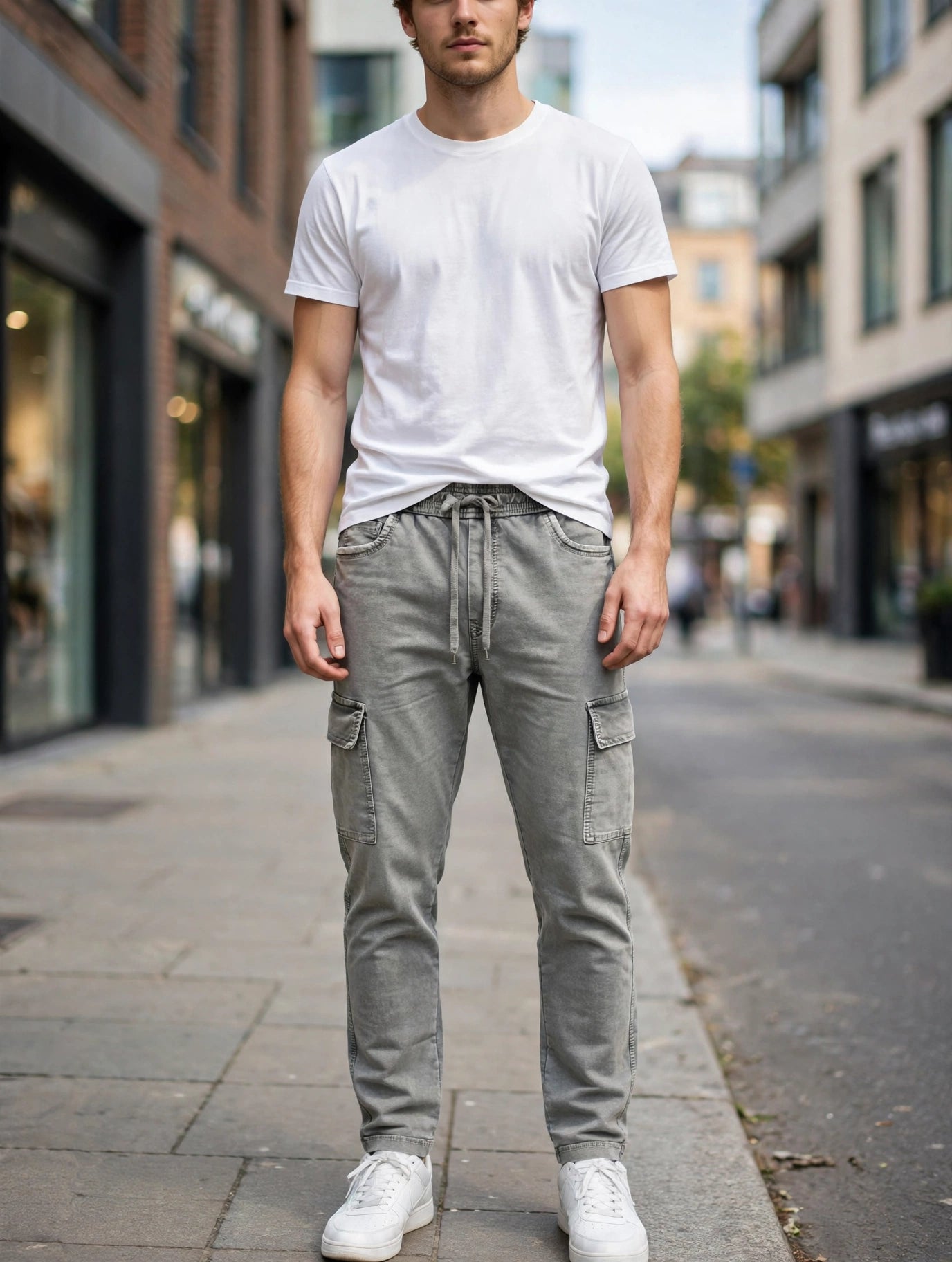 Men's Light Grey Cargo Type Track Pant, Drawstring Track Pant For Men