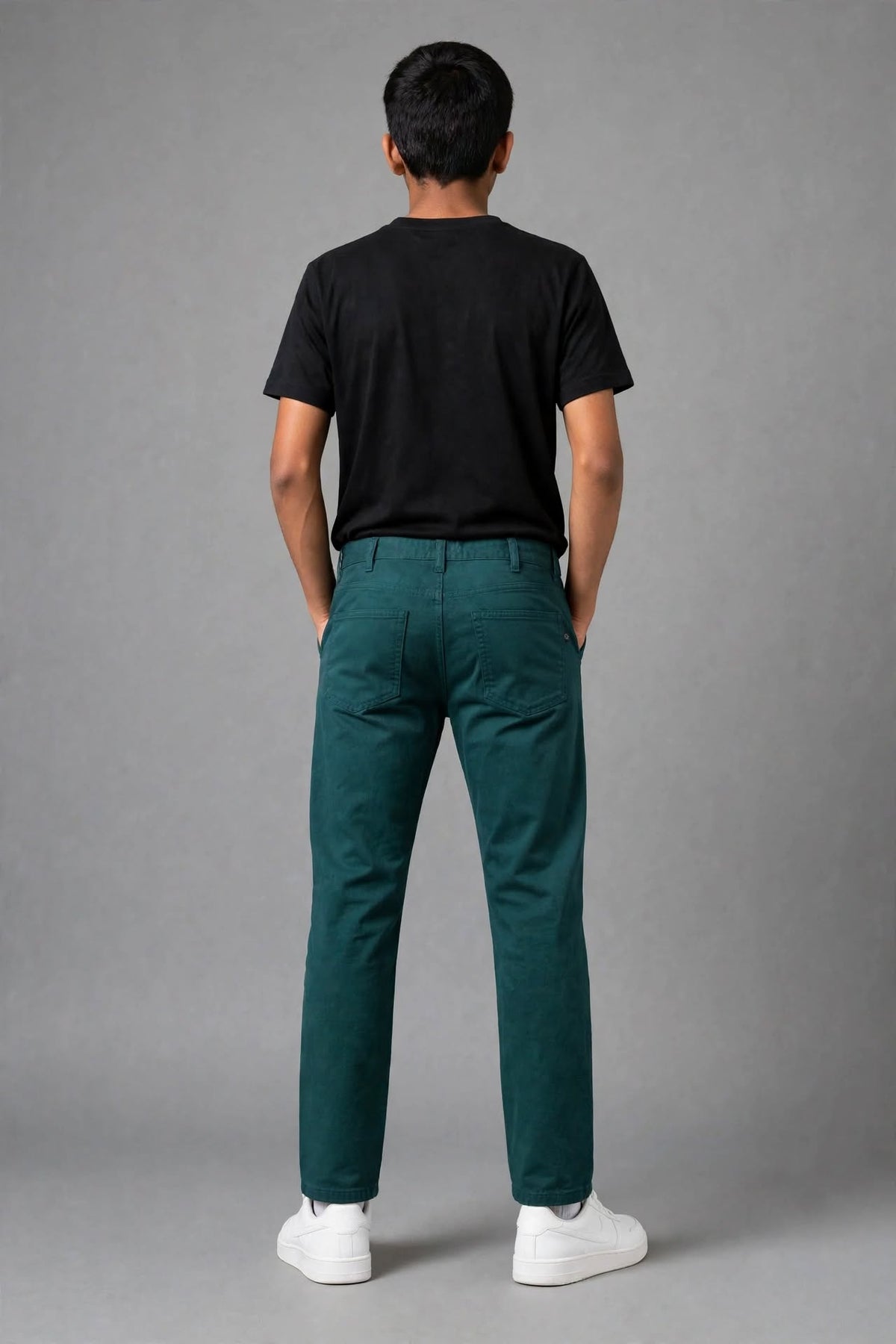 Teen Colours Kids Dark Teal Green Cotton Elastic Waist Straight Fit Pant with Pockets