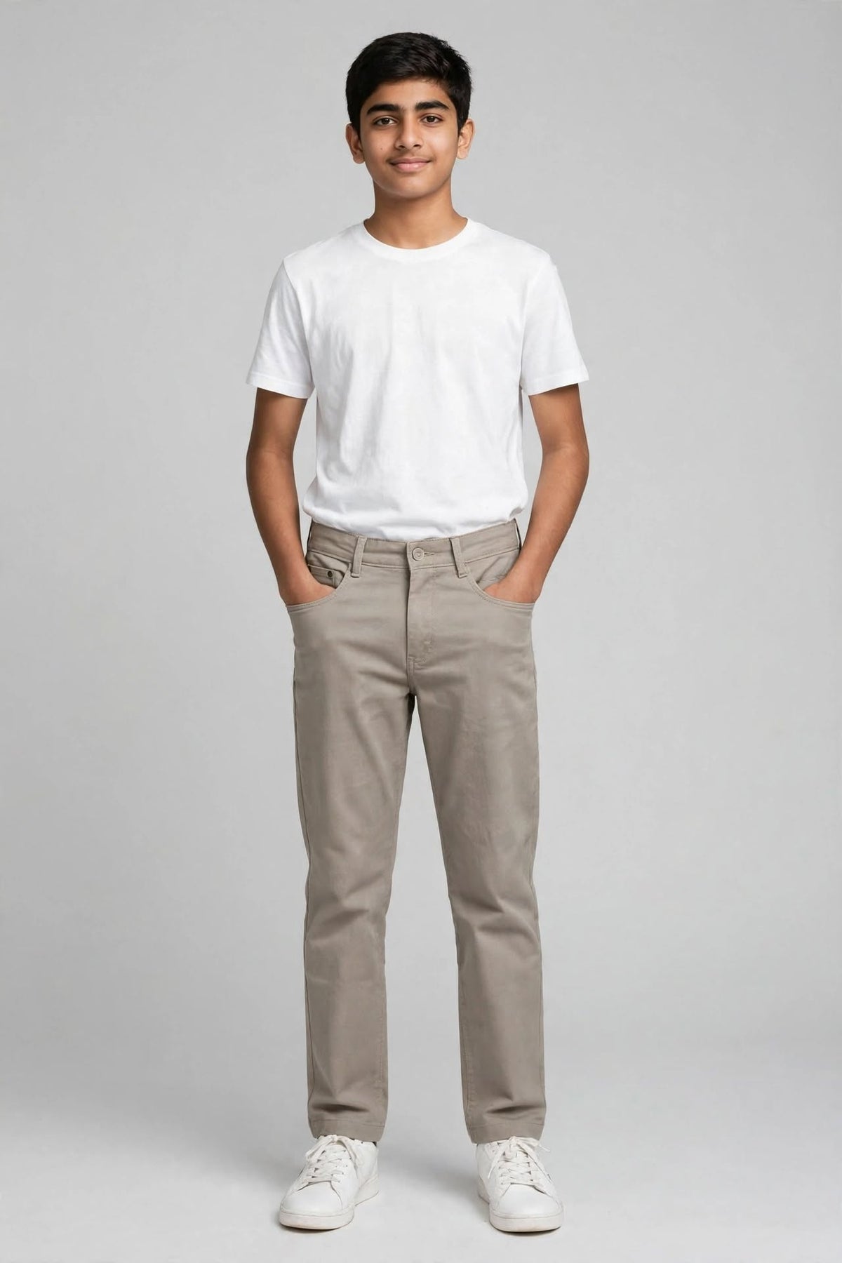 Teen Colours Kids Light Khaki Cotton Straight Fit Pant with 4 Pockets