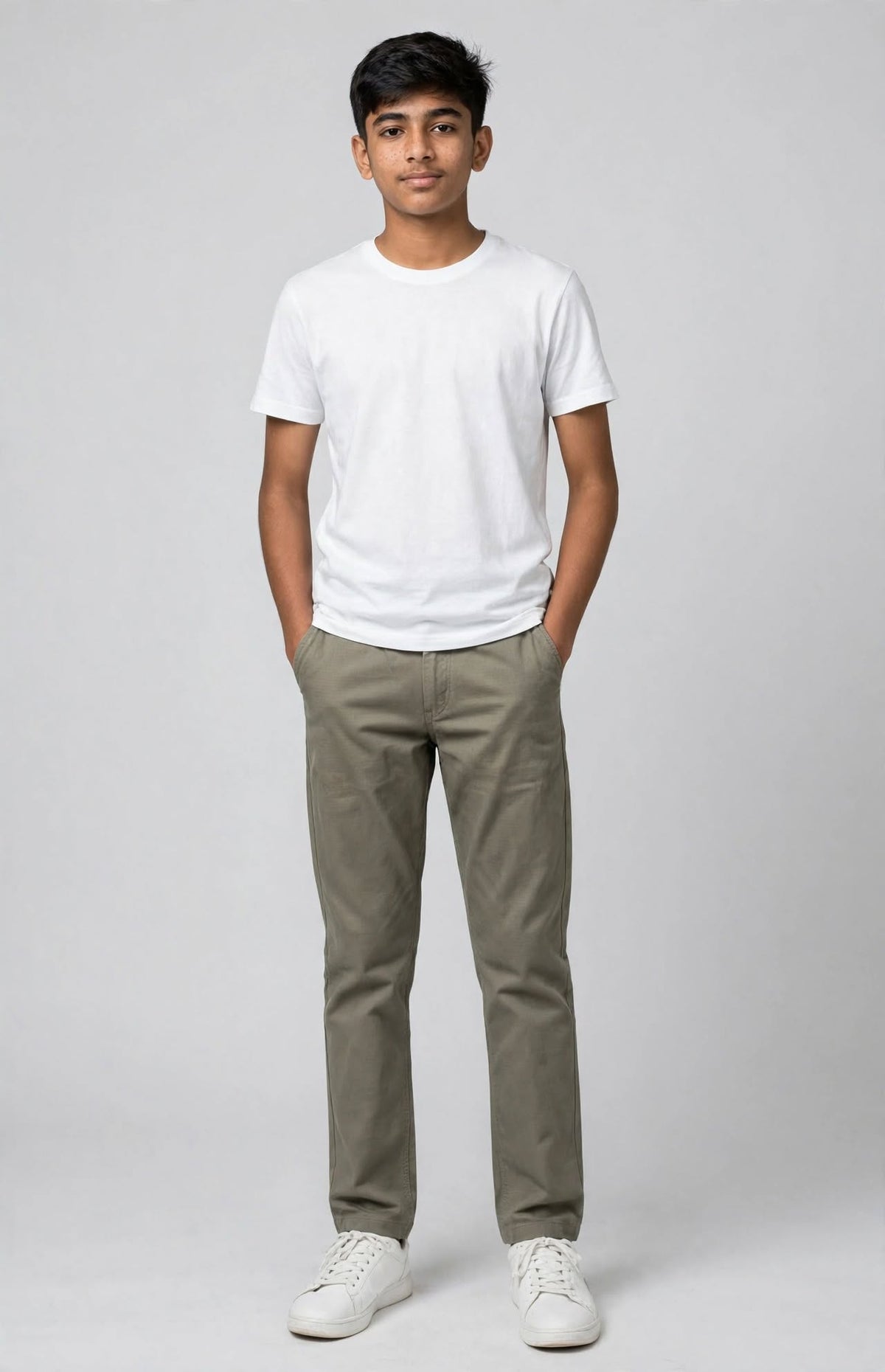 Teen Colours Kids Olive Grey Cotton Straight Fit Pant with 4 Pockets