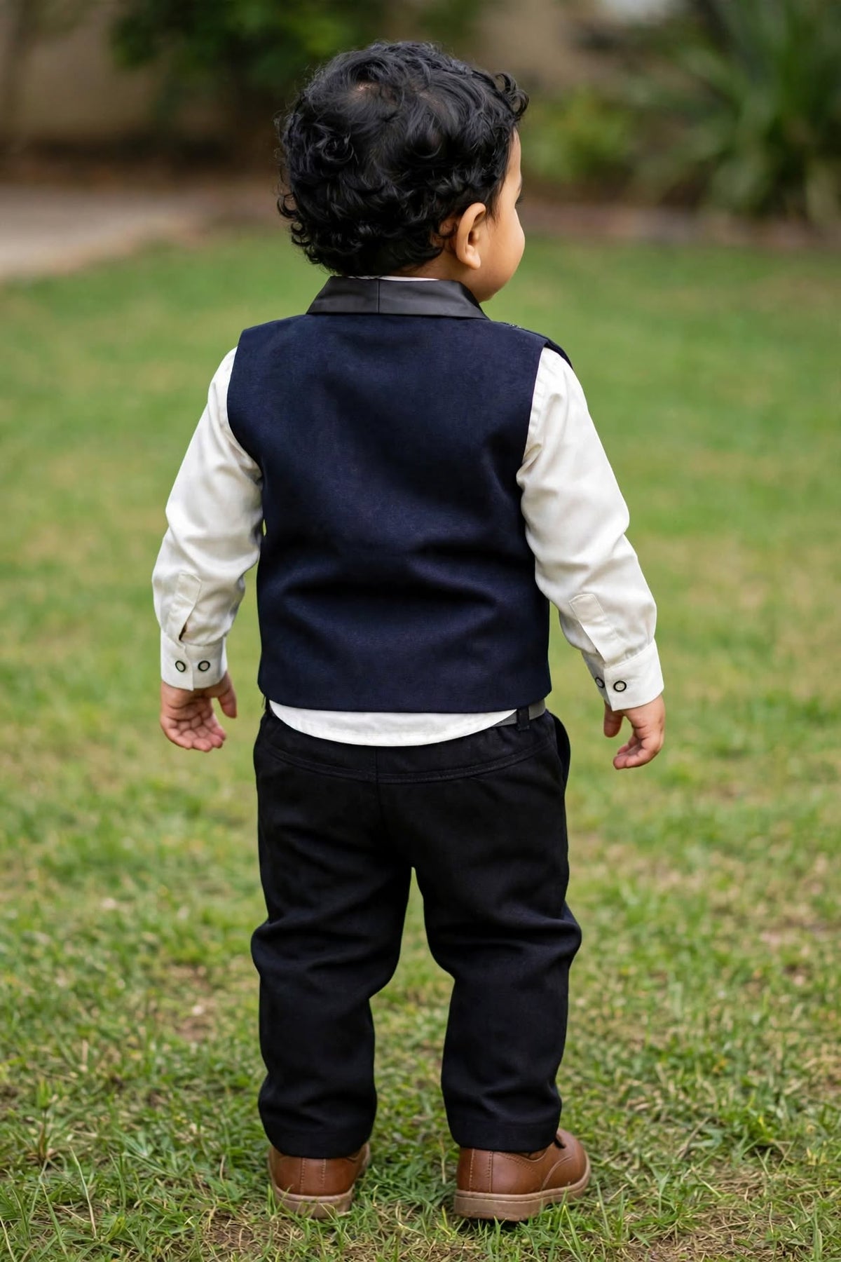 Boys Light Grey Waistcoat Shirt & Shorts Party Wear Set