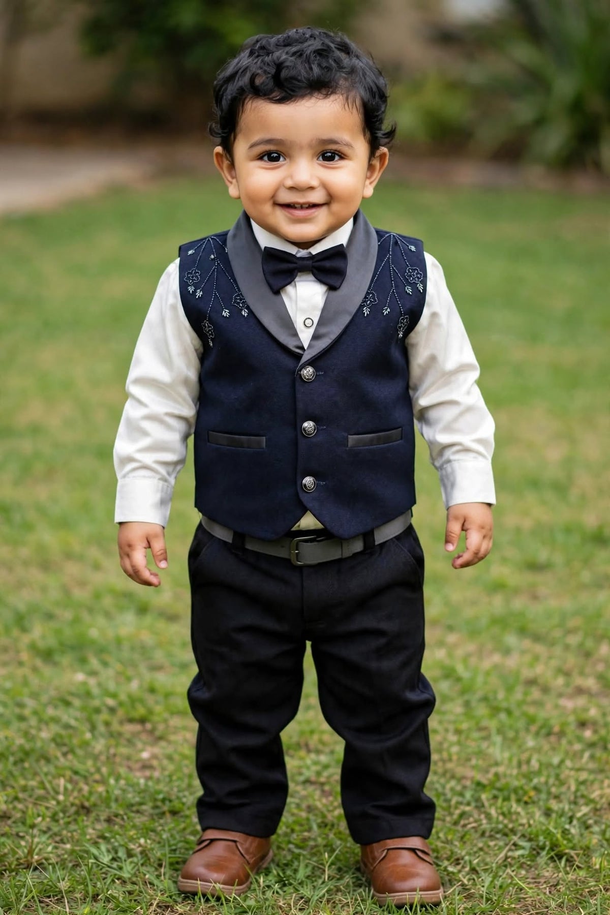 Boys Light Grey Waistcoat Shirt & Shorts Party Wear Set