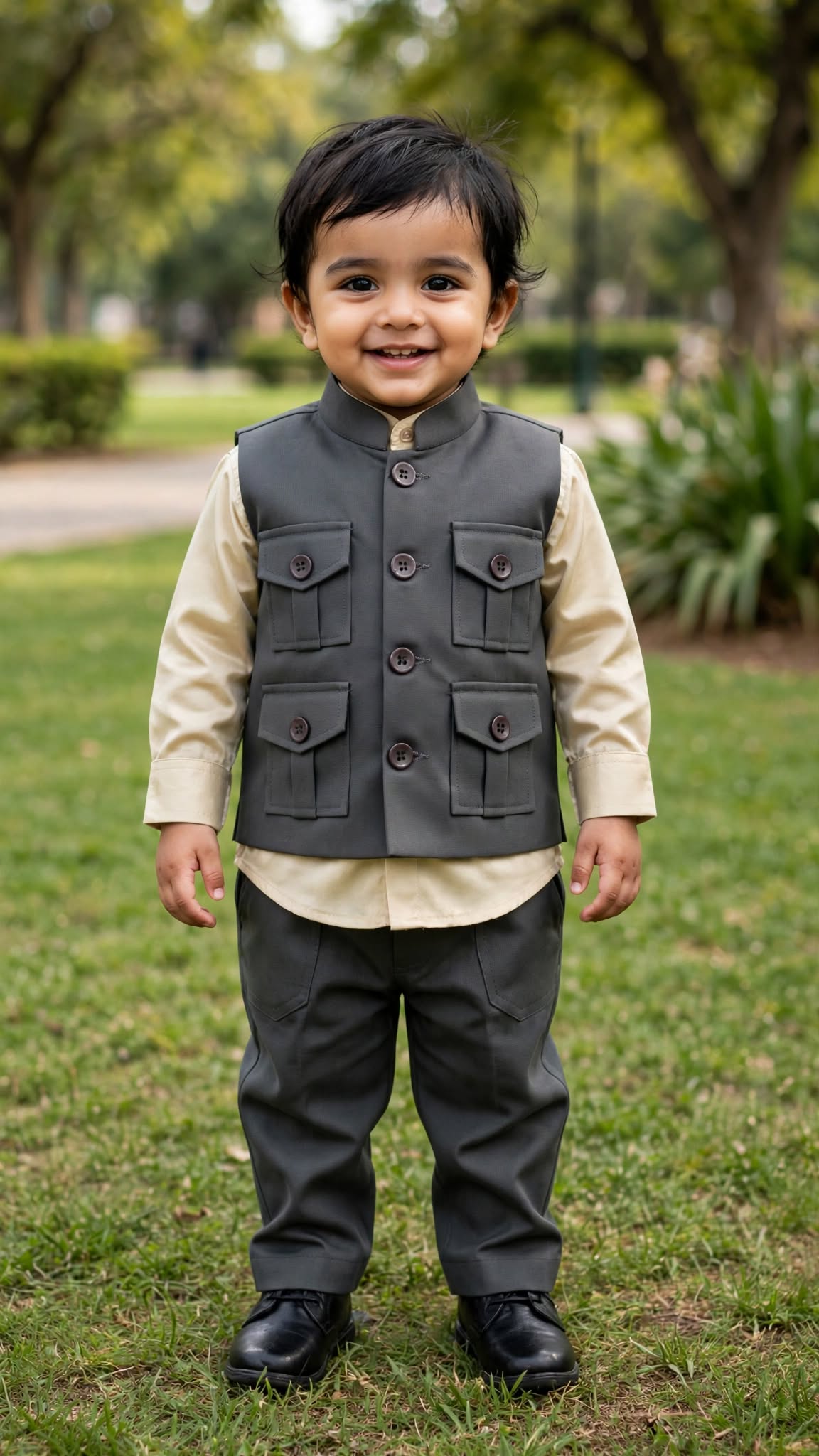 Boys Dark Grey and Beige Cargo Coat and Pant Set