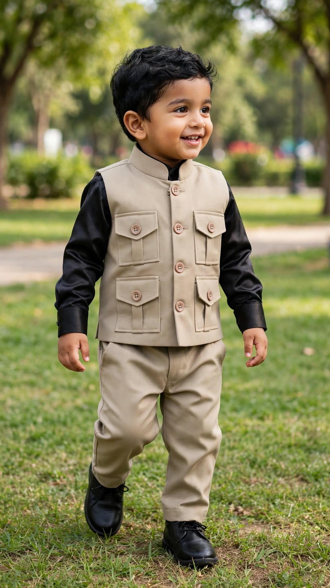 Boys Black and Khaki Brown Cargo Coat and Pant Set