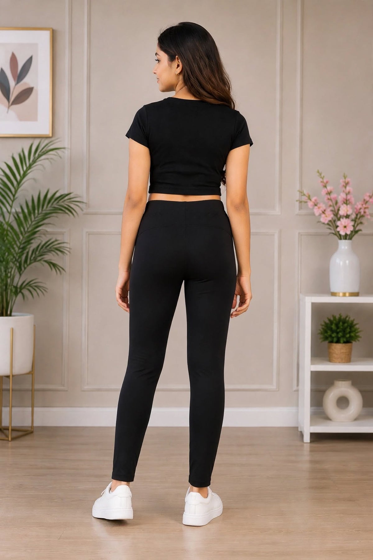 Women’s Black color Ankle-Length Elastic Waist Leggings