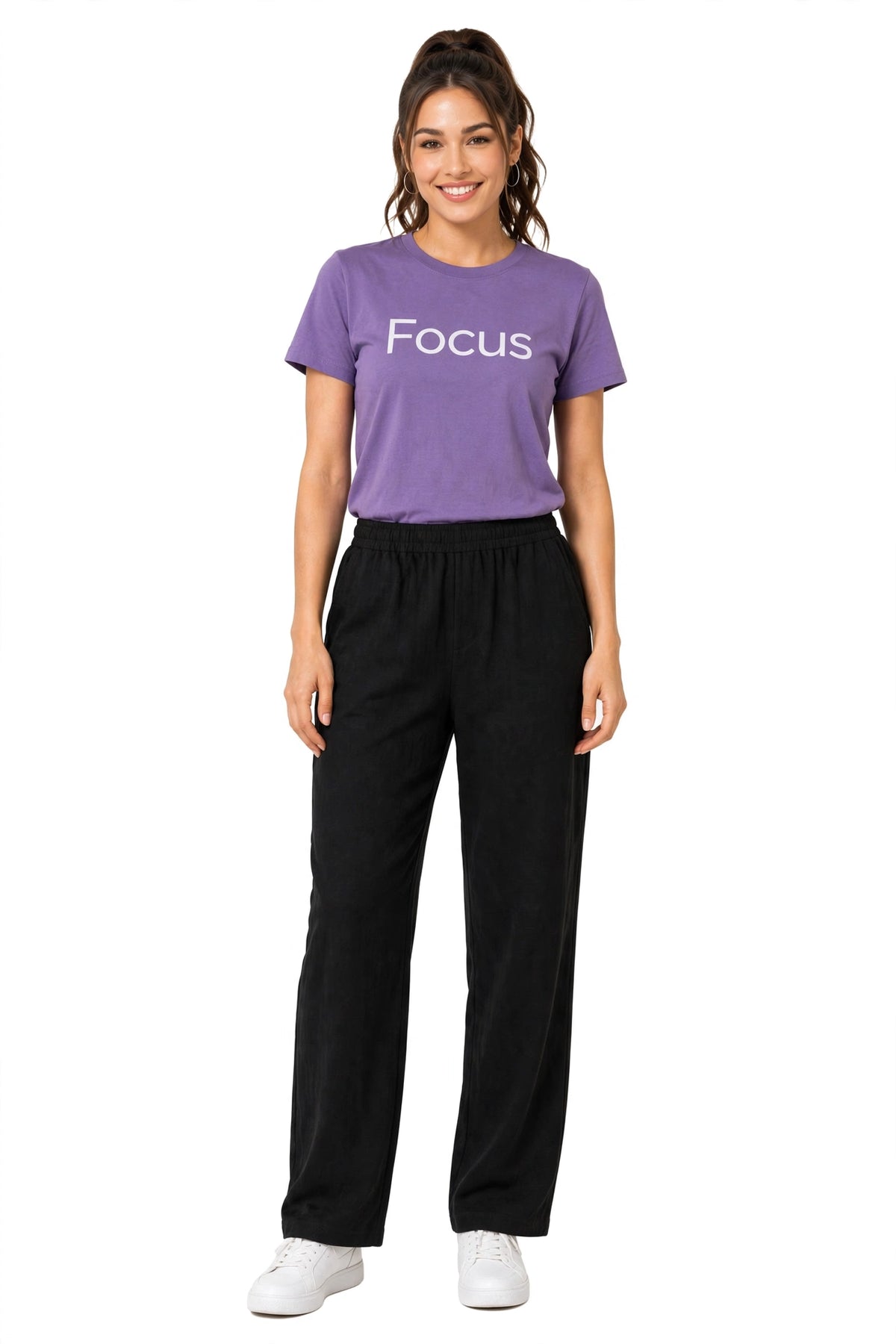 Women's Black color Casual Elastic Waist Ladies Pant