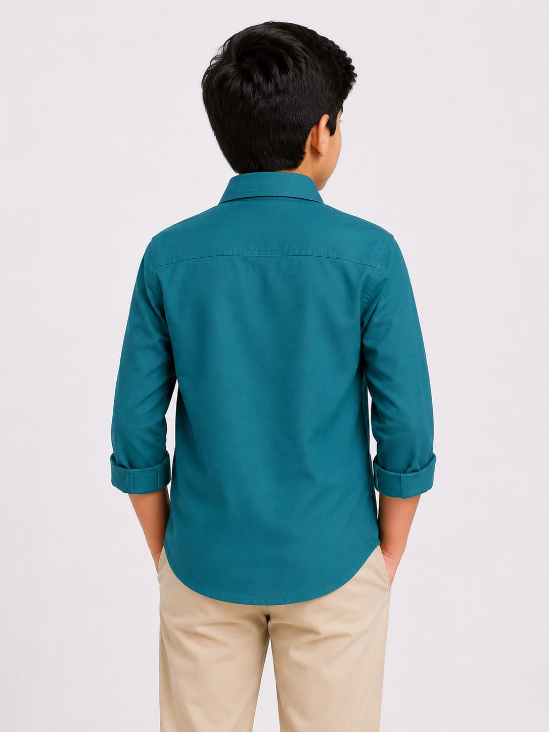 Boys Teal Blue Regular Fit Casual Cotton Shirt