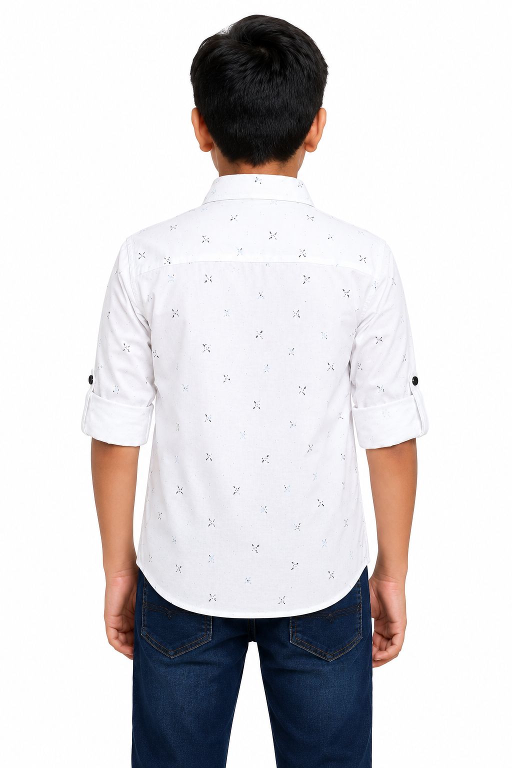 Boys white printed Collared Casual Wear Shirt