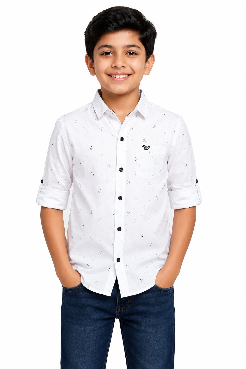 Boys white printed Collared Casual Wear Shirt